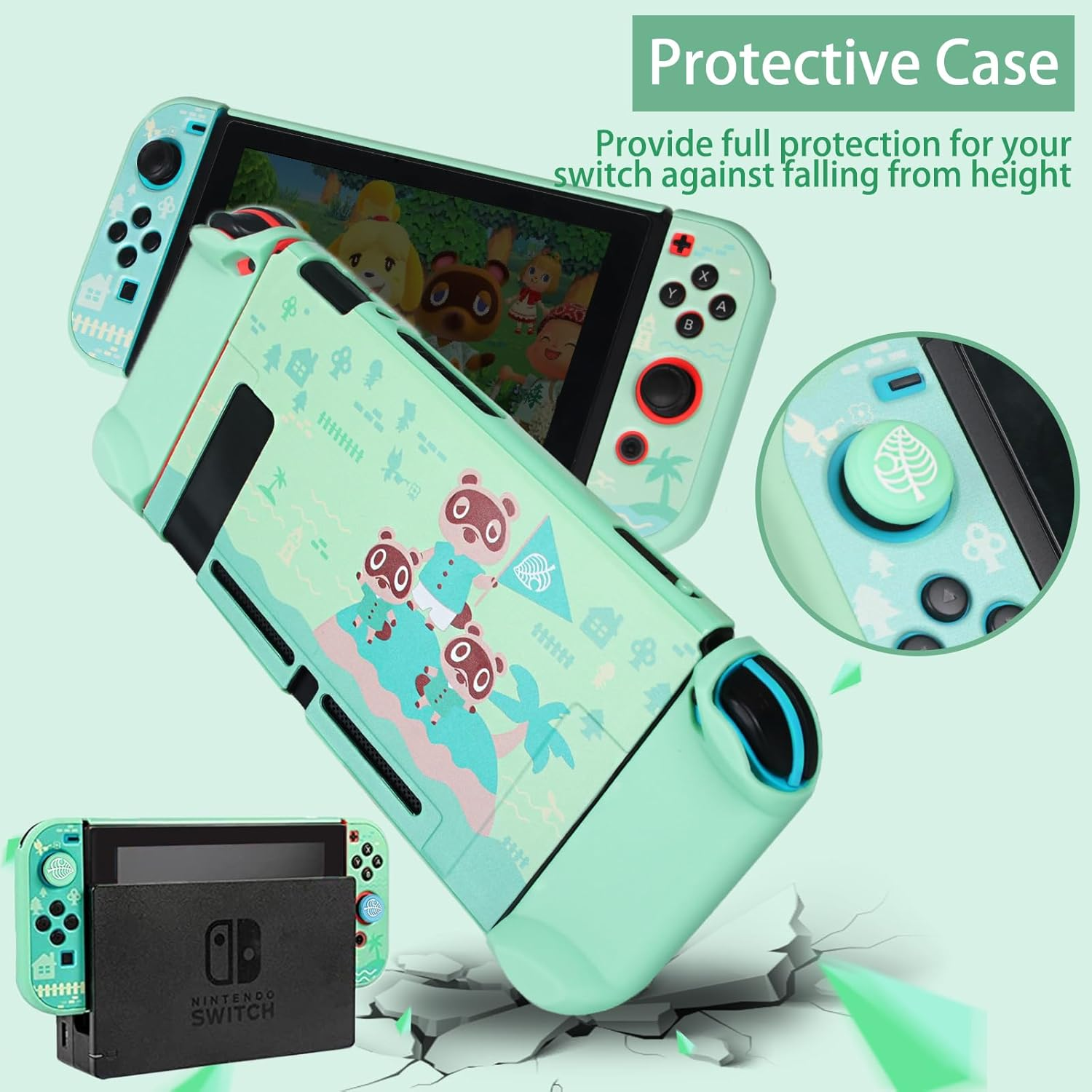 Tikodirect Carrying Case for Nintendo Switch, Cute Portable Travel Bag Accessories with Protective Case, Screen Protectors, Stand, Game Card Case and Thumb Grip Caps[Keychain Gift], Animal Crossing image number 6