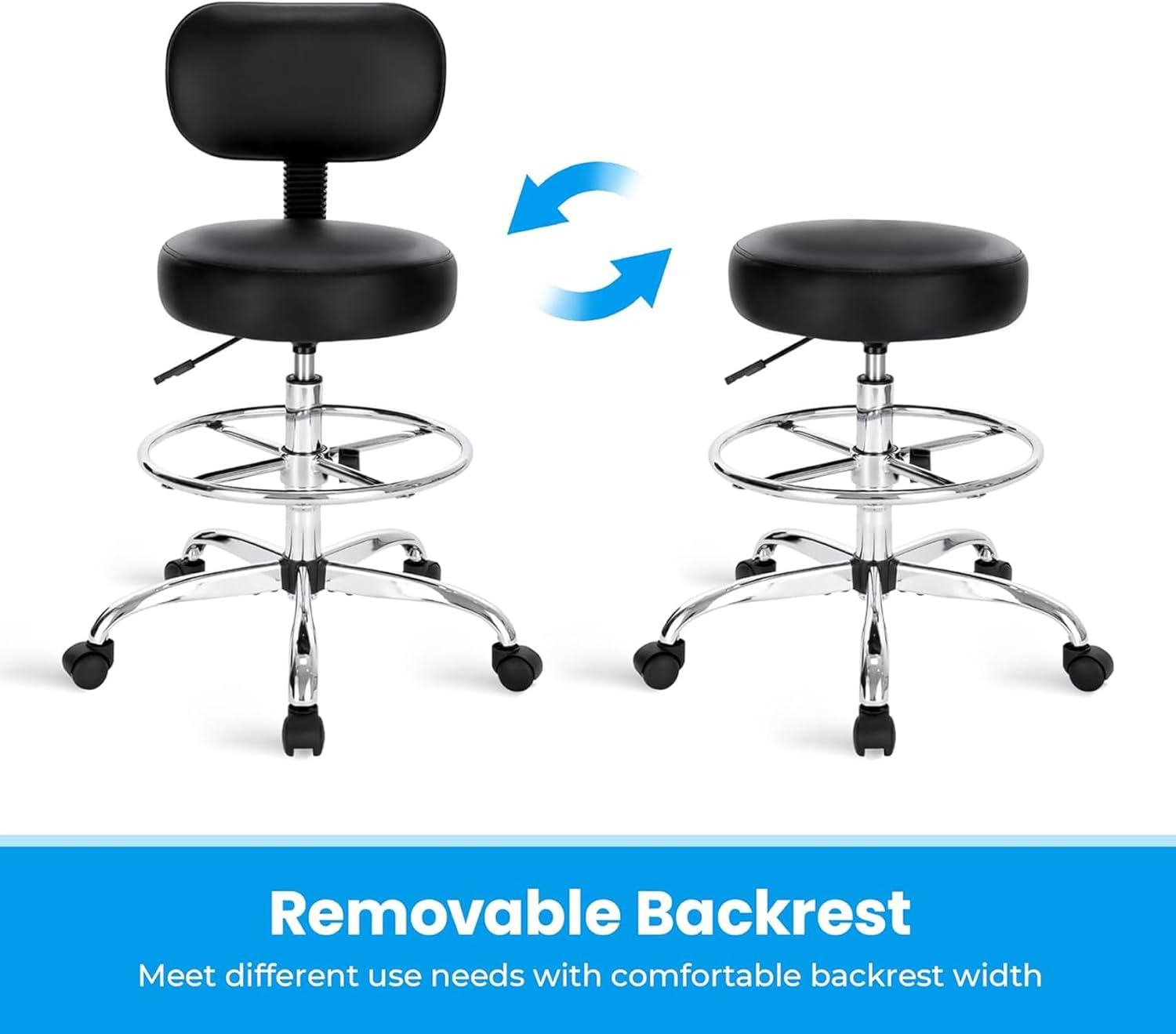 Drafting Chair with Backrest, Adjustable Footrest Rolling Stool with Wheels, Swivel Stool for Office Spa Studio Lab Counter Salon Work, Black 60 * 60 * 113Cm