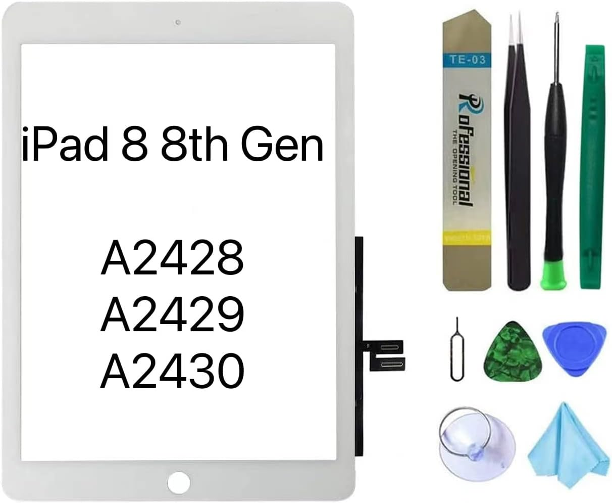 Screen Replacement for Ipad 8 8Th Gen 2020 10.2" A2428 A2429 A2430 Digitizer Replacement without Home Button + Tools (White)