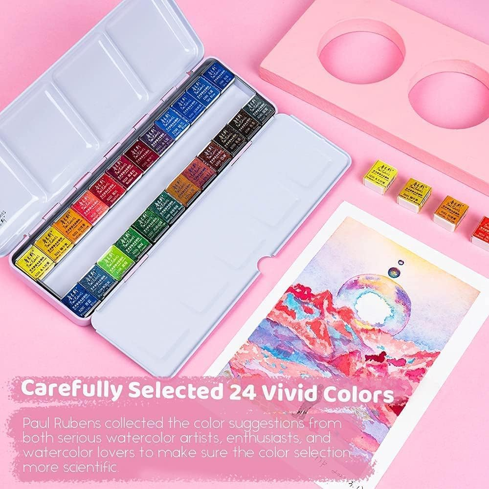Paul Rubens Professional Watercolor Paint Set Artist Grade, 24 Vivid Colors with Portable Metal Box for Artists, Beginners, Hobbyists, Students image number 6