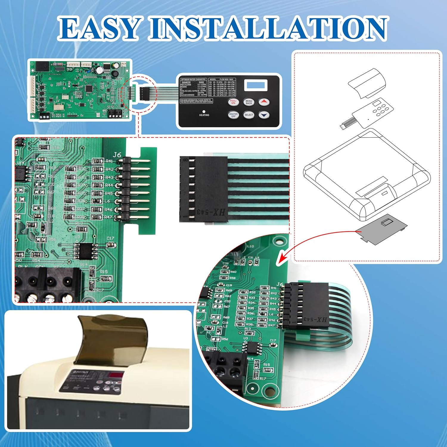 FLYINGAMZ 42002-0007S, 461105 Control Board - 8 Pins, Replacement for Mastertemp, Mastertemp 125 and Sta-Rite Max-E-Therm Pool and Spa Heater, Aftermarket Part image number 2