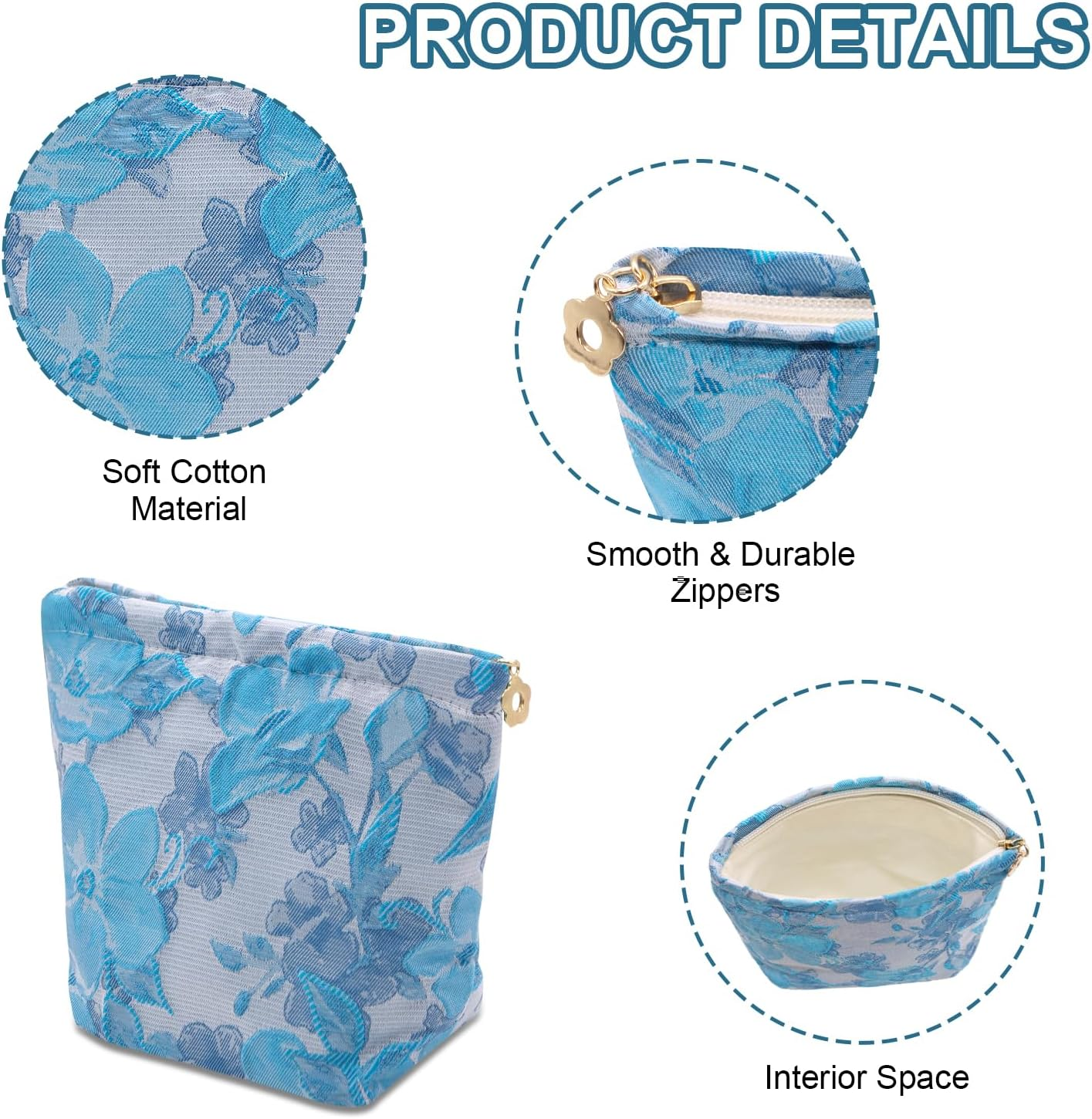 LJCZKA Small Floral Makeup Bags,Mini Cosmetic Bag with Zipper Small Pouches for Purse Floral Travel Toiletry Bag for Women Girls Teen, Iceblue, Fashion