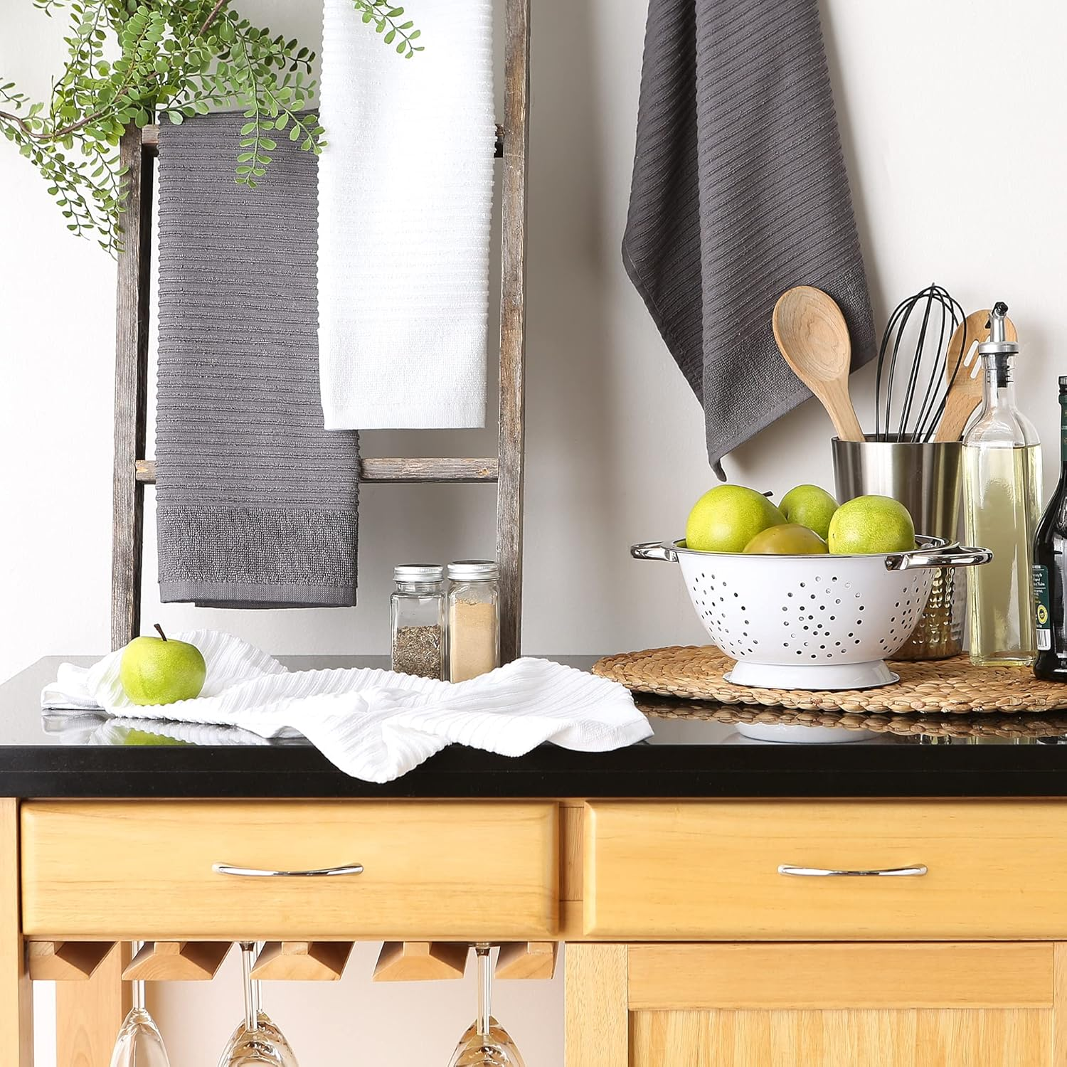 J&M Home Fashions, Cotton Ribbed Terry Dish Towels, Ultra Absorbent, Set of 4. 16X26, Gray/White image number 2