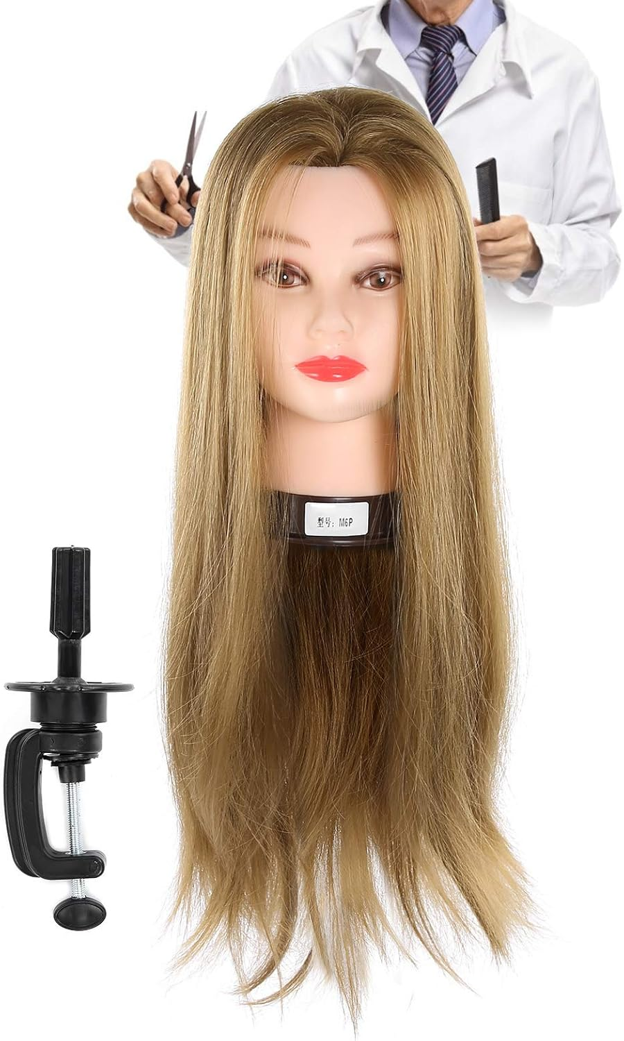 Mannequin Head, 25.6In High Temperature Fiber Long Hair Manikin Head with Hair, Cosmetology Hairstyling Training Head for Weaving Curling Cutting Thermal Styling Styling image number 3