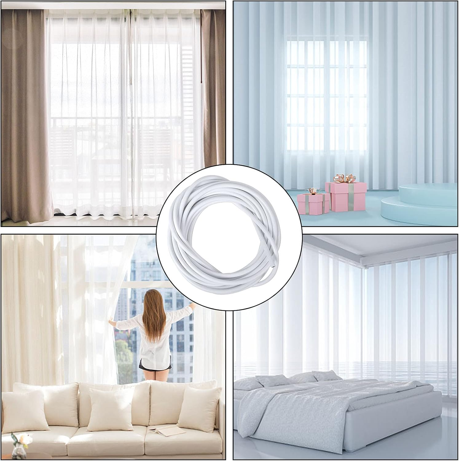 Curtain Wire and Hooks Set 5M Curtain Wire White, with 12 Pieces Hooks, Curtain Wire Kit, Curtain Wire White Window Cord Cable, for Hanging Curtains, Multipurpose Wire Suitable image number 4