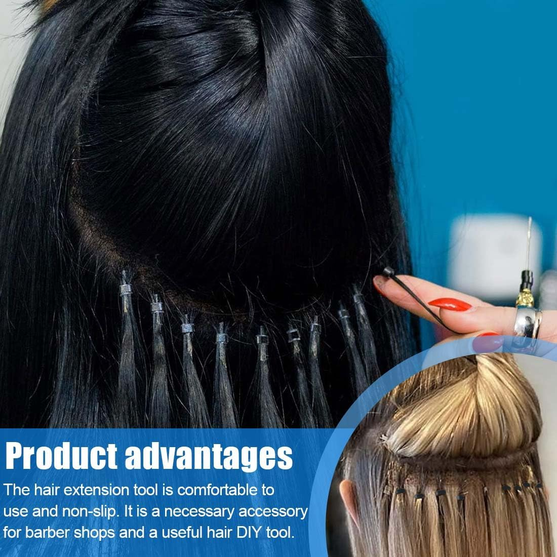 GXGM Micro Ring Extensions Real Hair Micro Ring Hair Extension Set with 1 Micro Ring Hair Pliers 1 Piece Micro Ring Needle Threader 1 Pull Hook and 100 Pieces Micro Rings for Hair Extension image number 3