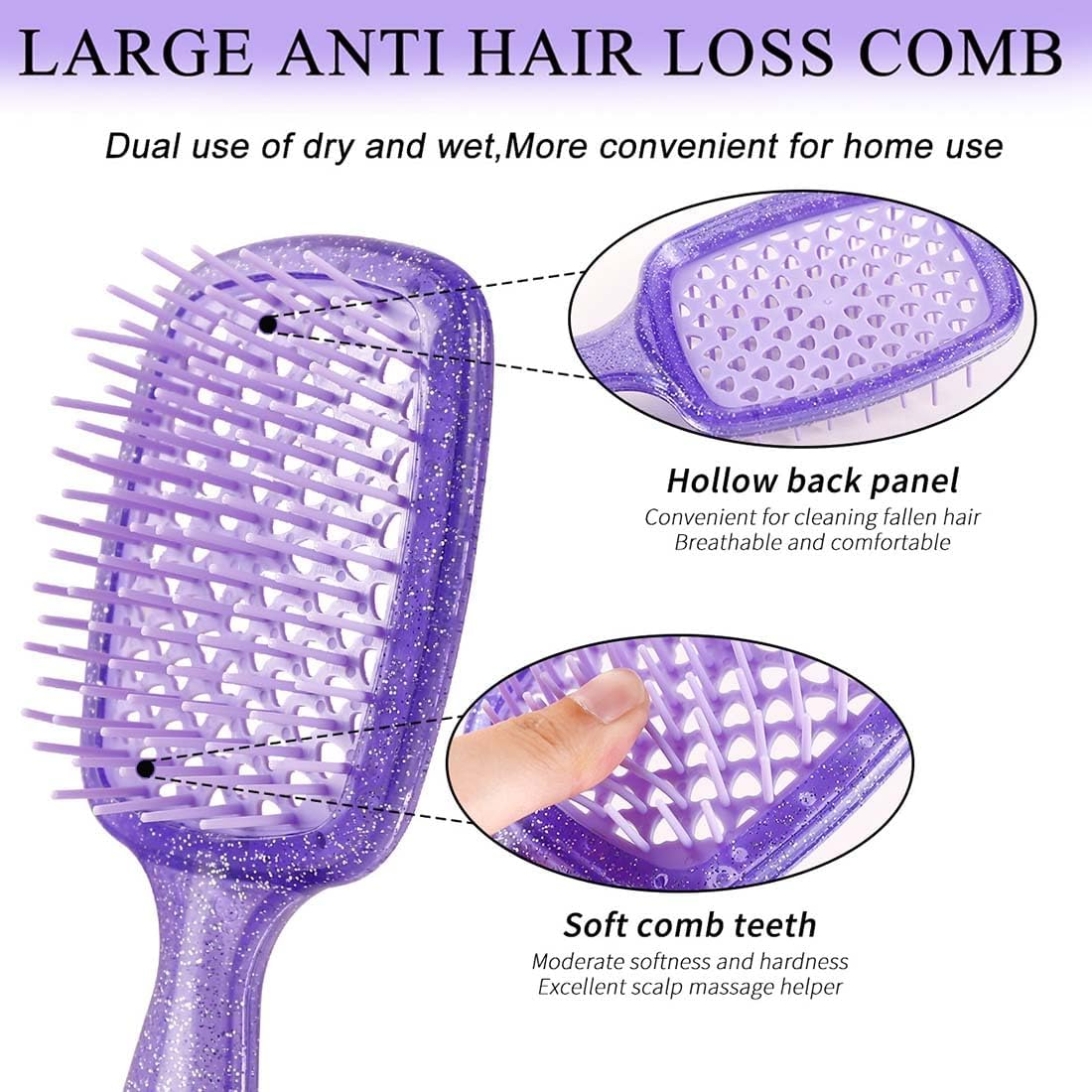 SULIUDAJI Set of 3 Curling Comb, Hair Styling Comb, Massage Comb, Wide Tooth Comb, Hair Comb Made of Carbon Fibre, Anti-Static, Heat Resistant Wide Tooth Comb, with Hook Handle, for Curls and Long image number 3