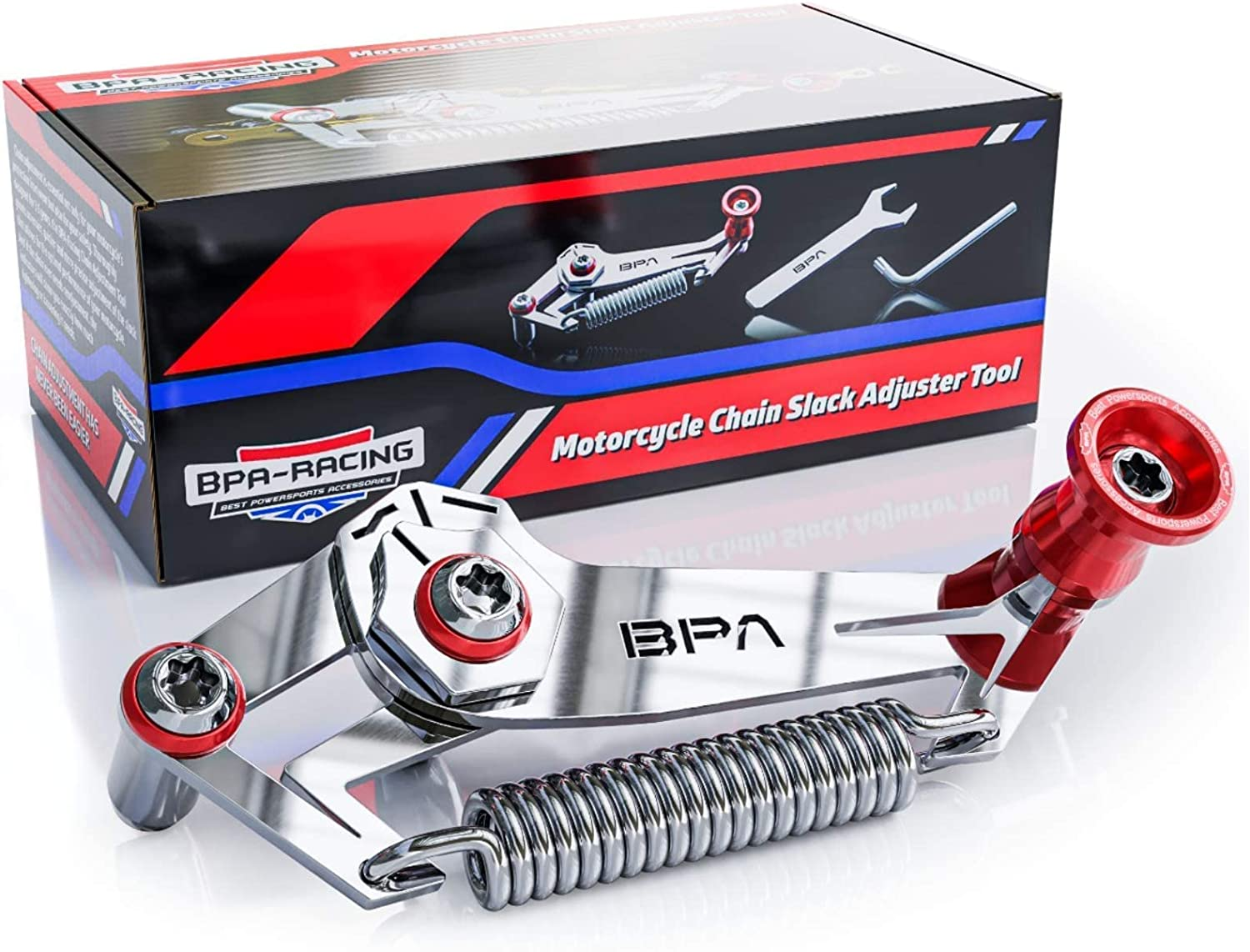 Bpa&ndash;Racing Motorcycle Chain Slack Adjuster Tool - Innovative Chain Tensioning Tool for Easy, Quick & Precise Chain Slack Adjustment- Slack Setter Tool (Red)