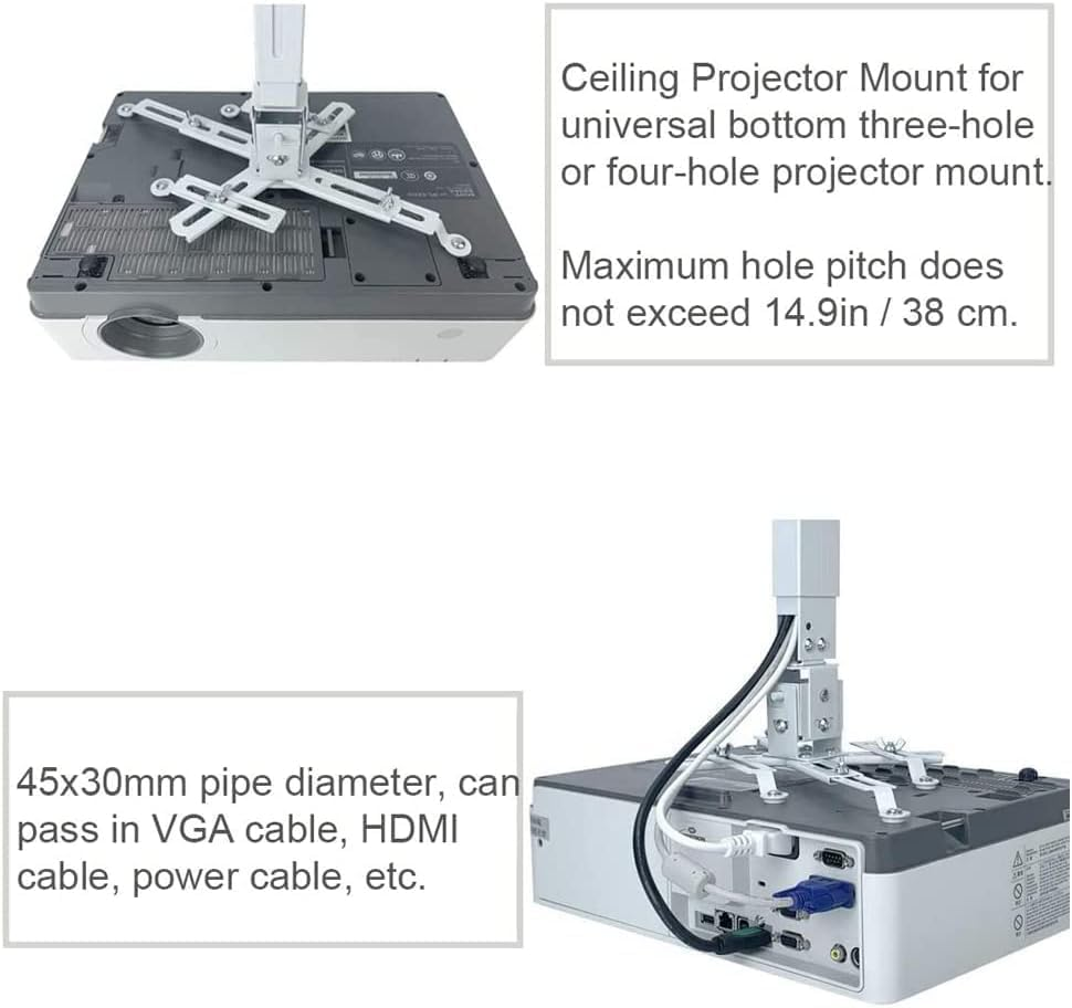 HOOMFIT Universal LCD/DLP Adjustable Projector Ceiling Mount Bracket Compatible with Epson Benq Optoma Projectors and Other Brands Projectors. image number 3