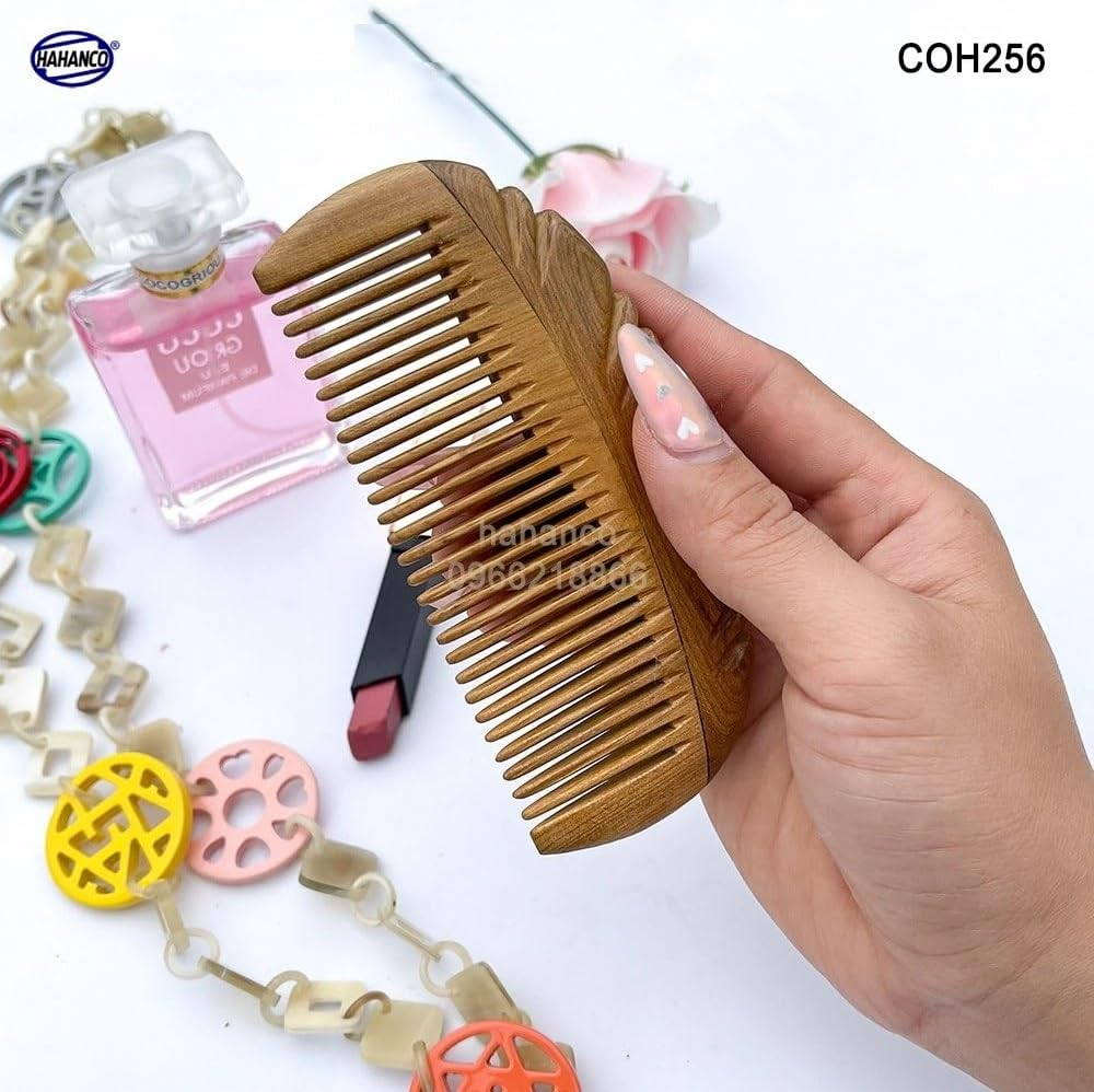 Green Cypress Wood Hair Comb, Handcrafted Wedge Design, 12 X 6 Cm image number 6