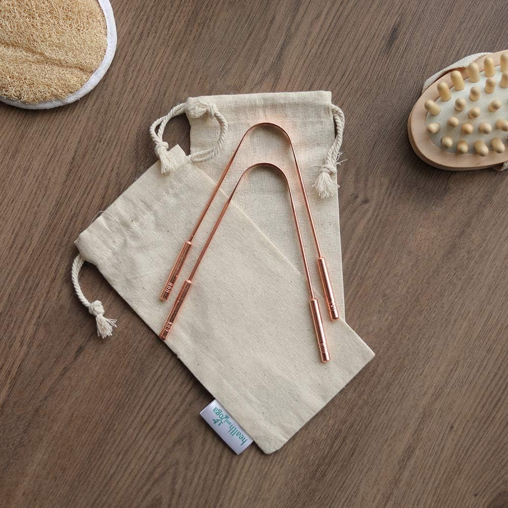 Healthandyoga(Tm) Qswipe Surgical Grade Tongue Cleaner Scraper - Bacteria Inhibiting, Non-Synthetic Grip - Sterilizable (Copper - 1-Pack)