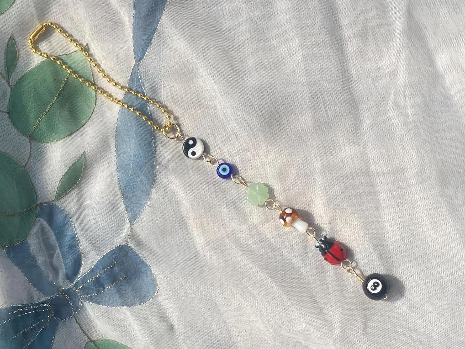 Evil Eye Car Hanging Ornament,Good Lucky Days Car Charm,8 Ball Mushroom Four-Leaf Clover Pendant for Car Rear View Mirror,Cute Boho Evil Eye Ladybug Yin Yang Symbol Car Decor Accessories image number 5