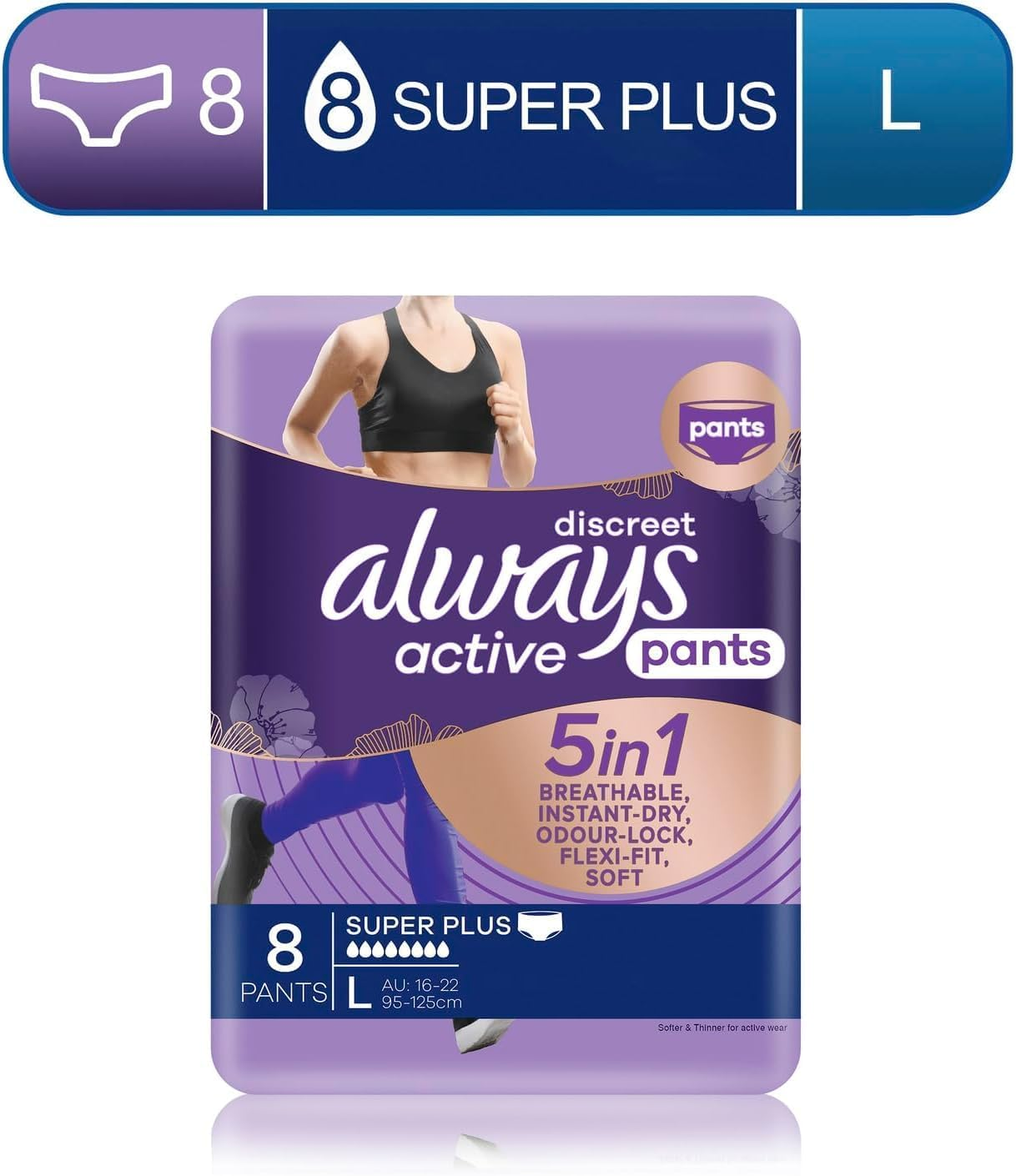 Always Discreet Active Wear Pants for Bladder Leaks and Adult Incontinence, Large 8 Pants image number 3