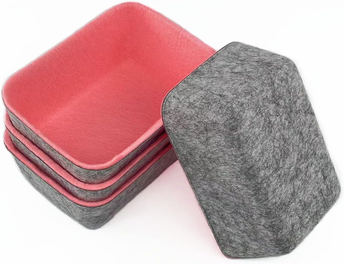 Desk Drawer Organizer, Felt Drawer Organizers Foldable Drawer Dividers Separators Storage Container for Makeup, Jewelries, Utensils in Bedroom Dresser, Office and Kitchen(7Pcs/Set) (Pink+Gray) image number 6