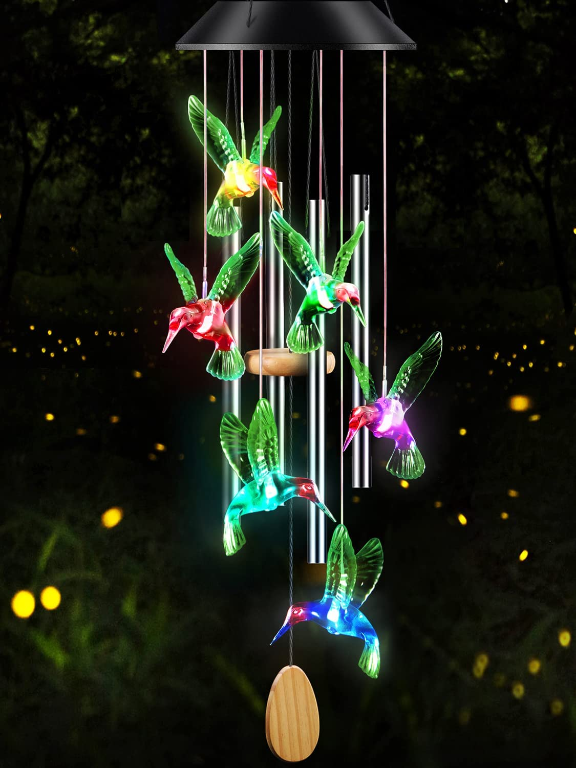 Desgully Wind Chimes,Hummingbird Solar Wind Chimes for Outside,Aluminum Tubes Memorial Wind Bell for Garden/Patio Decor Thanksgiving Gifts for Mom, Wife, Grandma Neighbors(25 Inch Deep Tone) image number 6