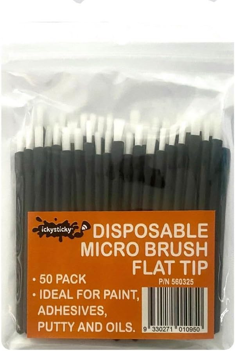 ICKYSTICKY Disposable Micro Brushes Flat TIP 50PK Craft, Touch Up, Paint, Adhesive, Glue, Oil, Hobby, DIY, Dispossable, Model Making, Decals, Airbrush, Cleaning. image number 4