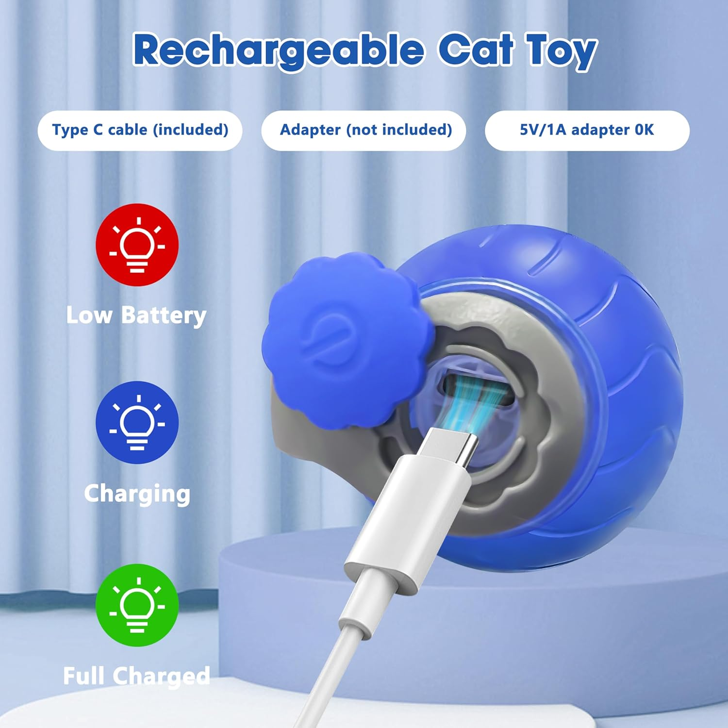 Interactive Cat Toy Ball with Tail &ndash; 2025 Upgrades Cat Toys for Indoor Cats USB-C Rechargeable, Auto Rolling, Smart Obstacle Avoidance, Self-Activating Electric Chase Toy for Bored Indoor Cats & Dogs image number 4
