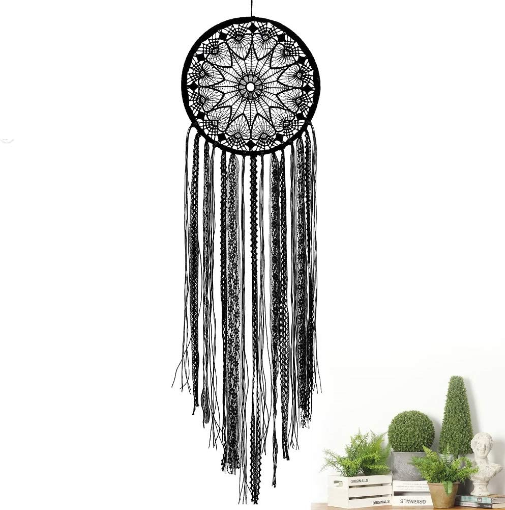 LOMOCRAFT Dream Catcher-Handmade Traditional Dream Catcher Wall Hanging Home Decoration Ornament Decor Craft Gift Black Lace image number 6