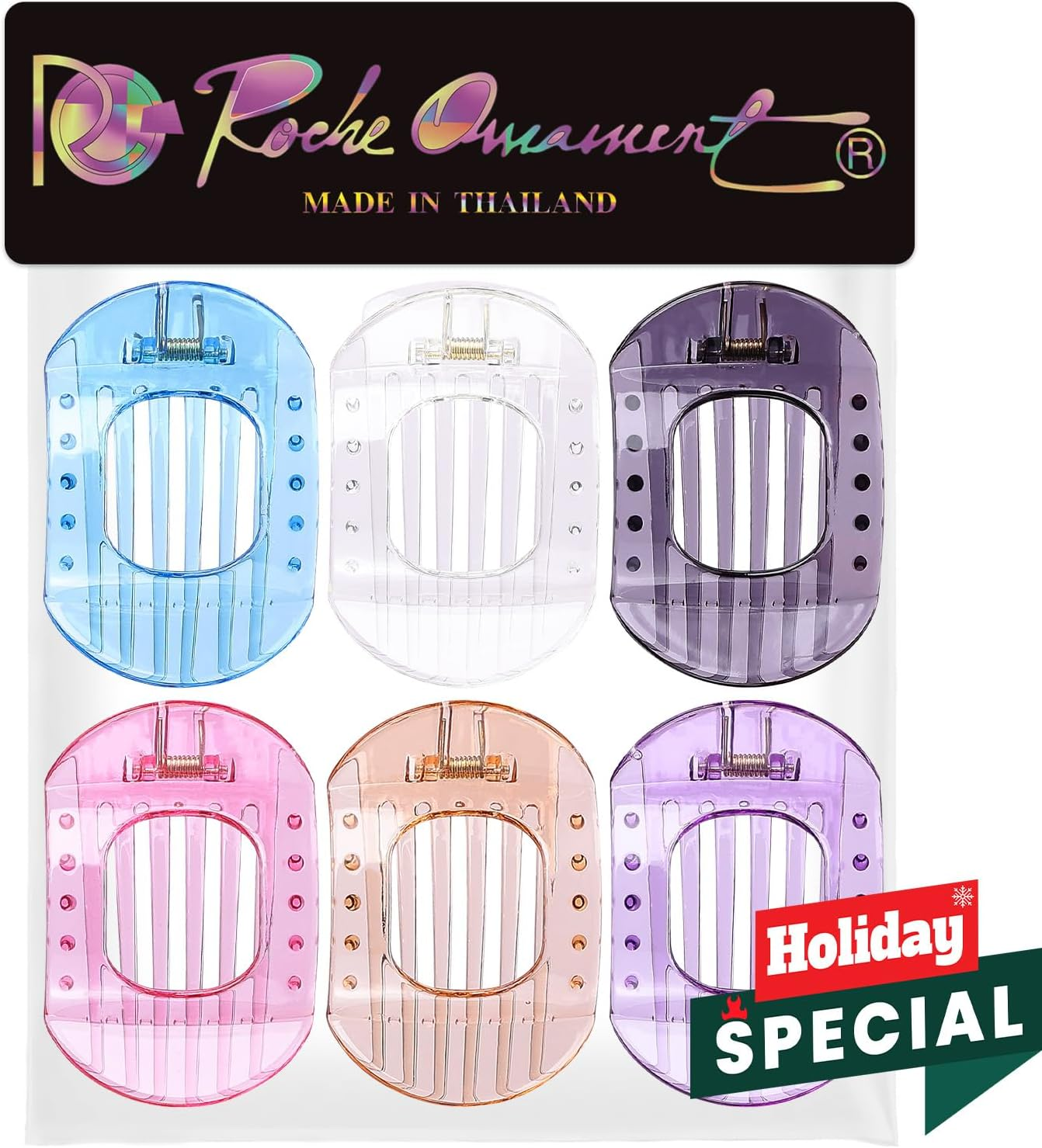 RC ROCHE 6 Pcs Flat Claw Hair Clips for Women Thick Hair French round Duckbill Square Secure Strong Hold Grip Clamps Barrettes Curved No Slip No Crease Plastic Styling Cute, Medium Transparent image number 4