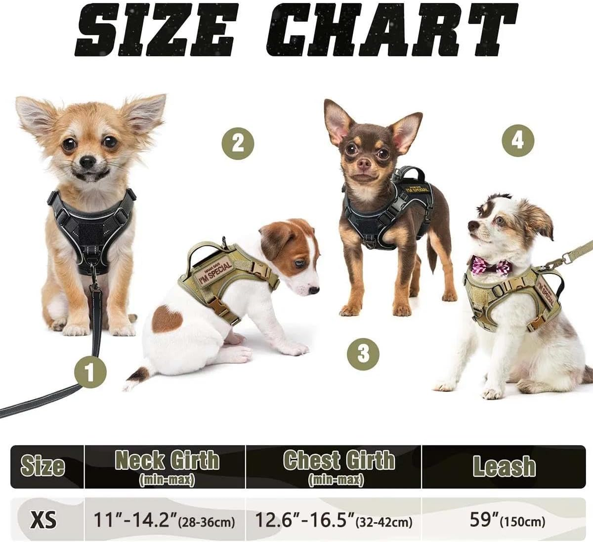 Military Tactical Dog Harness Small Dog Durable Nylon Dog Harness with Handle Adjustable Dog Harness Outdoor Dog Camping Hunting Training Harness,A,Xs image number 4