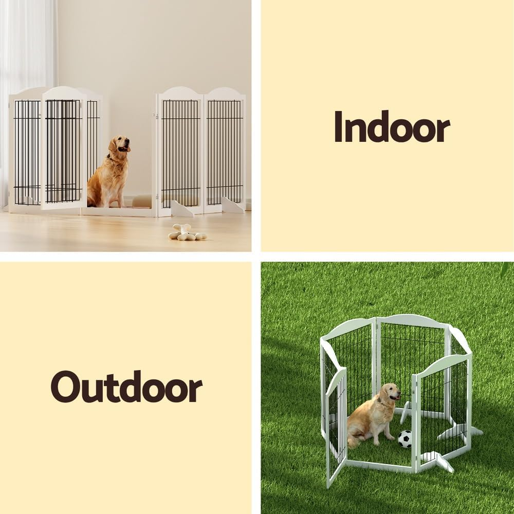 I.Pet Dog Playpen Enclosure 6 Panel Puppy Pet Fence Wooden Play Pen Gate Indoor image number 6