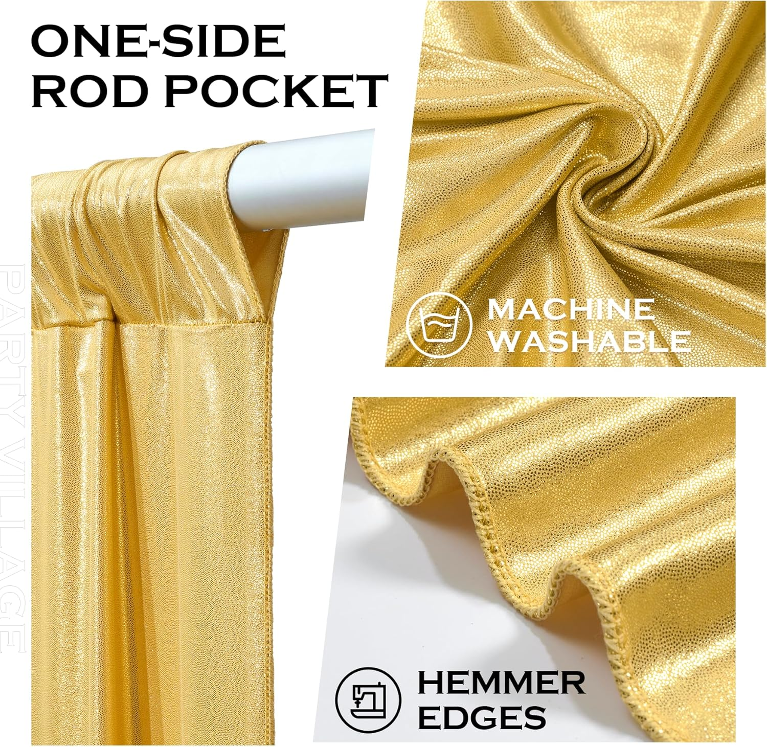 Partyvillage 10X10Ft Gold Sequin Backdrop Curtain -2 Panels 5X10Ft Wrinkle Free Shimmer Back Drop Cloth, Glitter Backdrop Drapes for Photography, Birthday, Wedding, Graduation Background image number 3