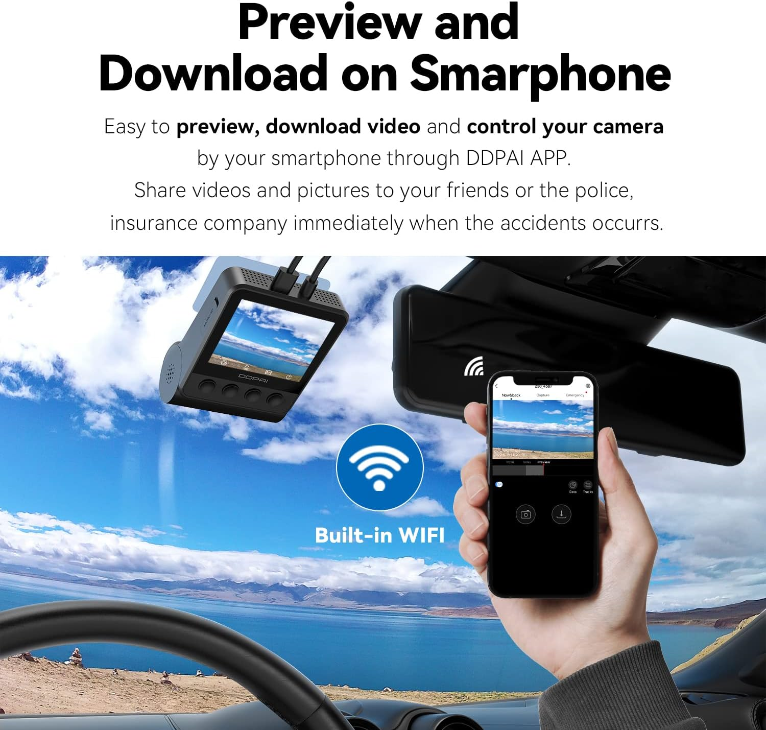 DDPAI Dash Cam Front and Rear Camera 4K, Dash Camera with Built-In GPS Wifi,2160P Front,1080P Rear,Car Camera with IMX415 Sensor,Super Night Vision,Dual Storage Design,24H Parking Mode, G-Sensor, Z50 image number 2