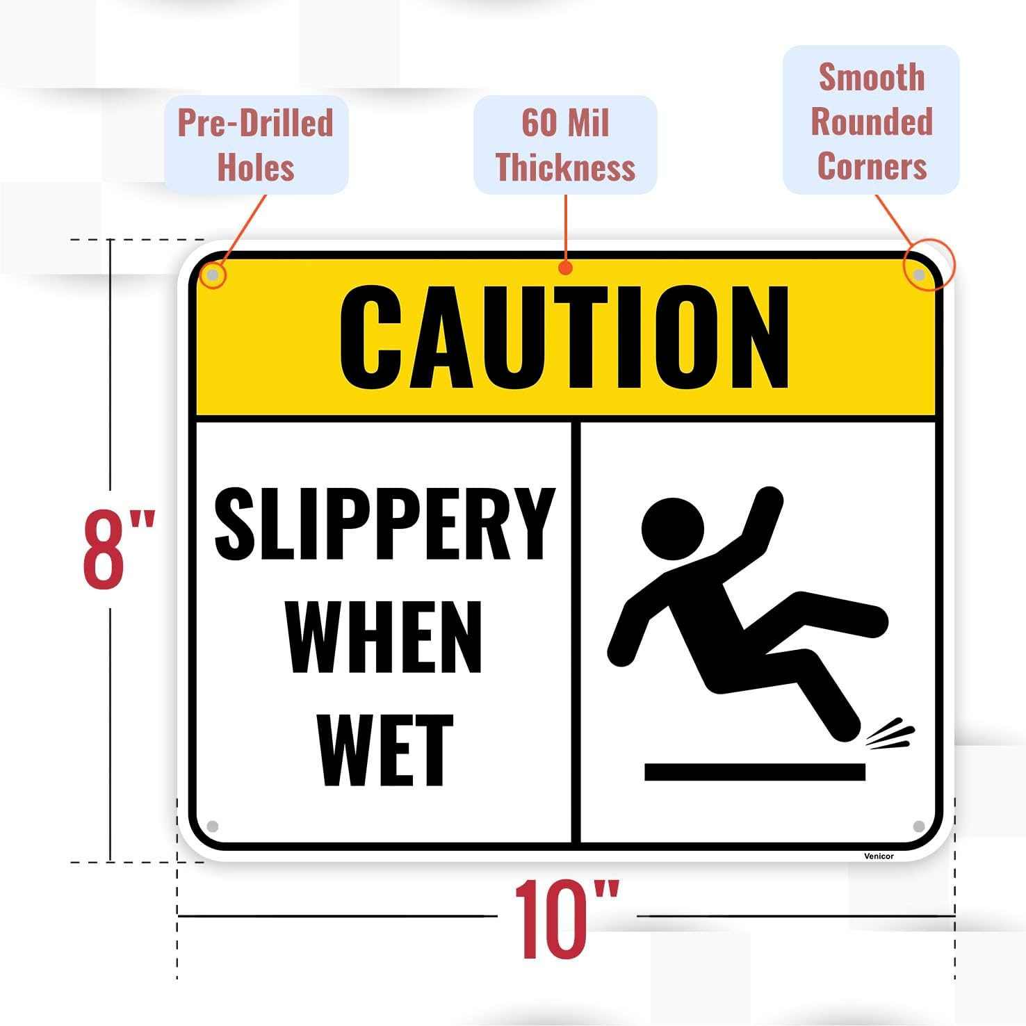 2PC Slippery When Wet Sign, 10 X 7 Inches - Aluminum - Caution Wet Floor Sign 2 Pack
