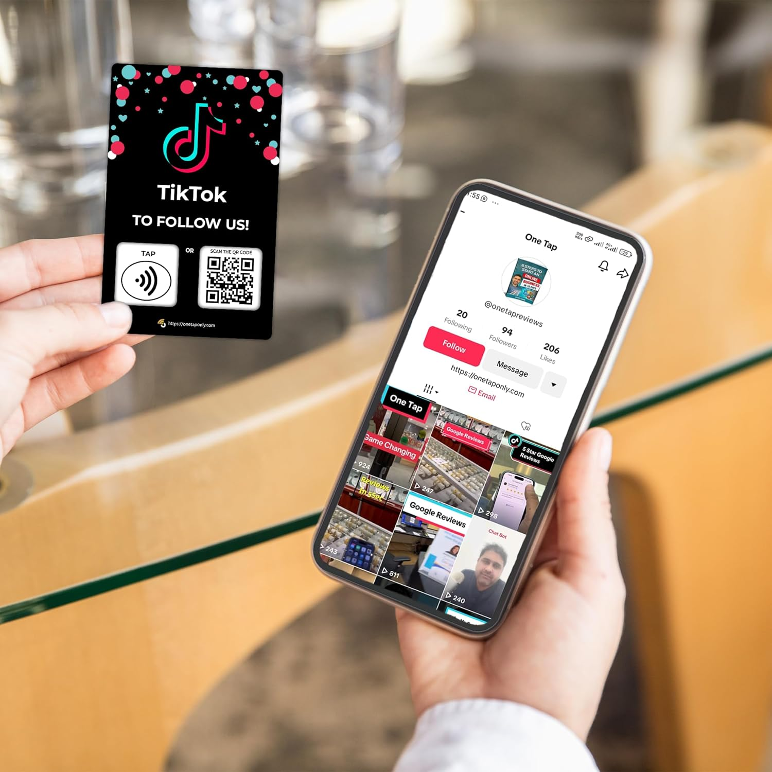 NFC Business Cards 1 Pack &ndash; Contactless Smart Tap & QR Code &ndash; Compatible with TIK Tok Review System &ndash; Reusable Feedback Tool for Restaurants, Local Businesses &ndash; Works with All Phones image number 1