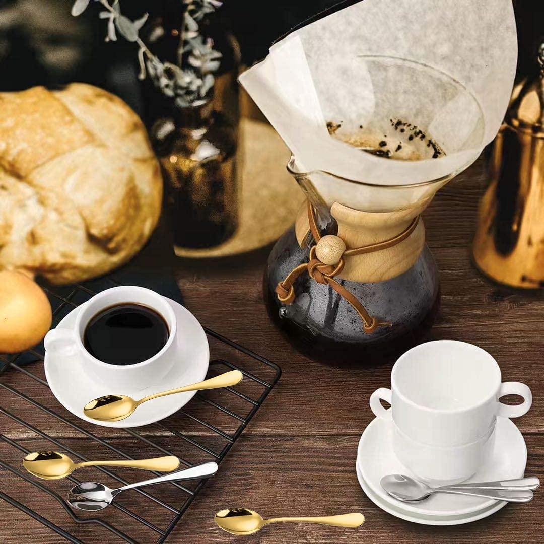 Wesdxc56 Demitasse Espresso Spoons, Mini Coffee Spoon, Stainless Steel Small Spoons for Dessert, Tea,Set of 6 (Gold) image number 6