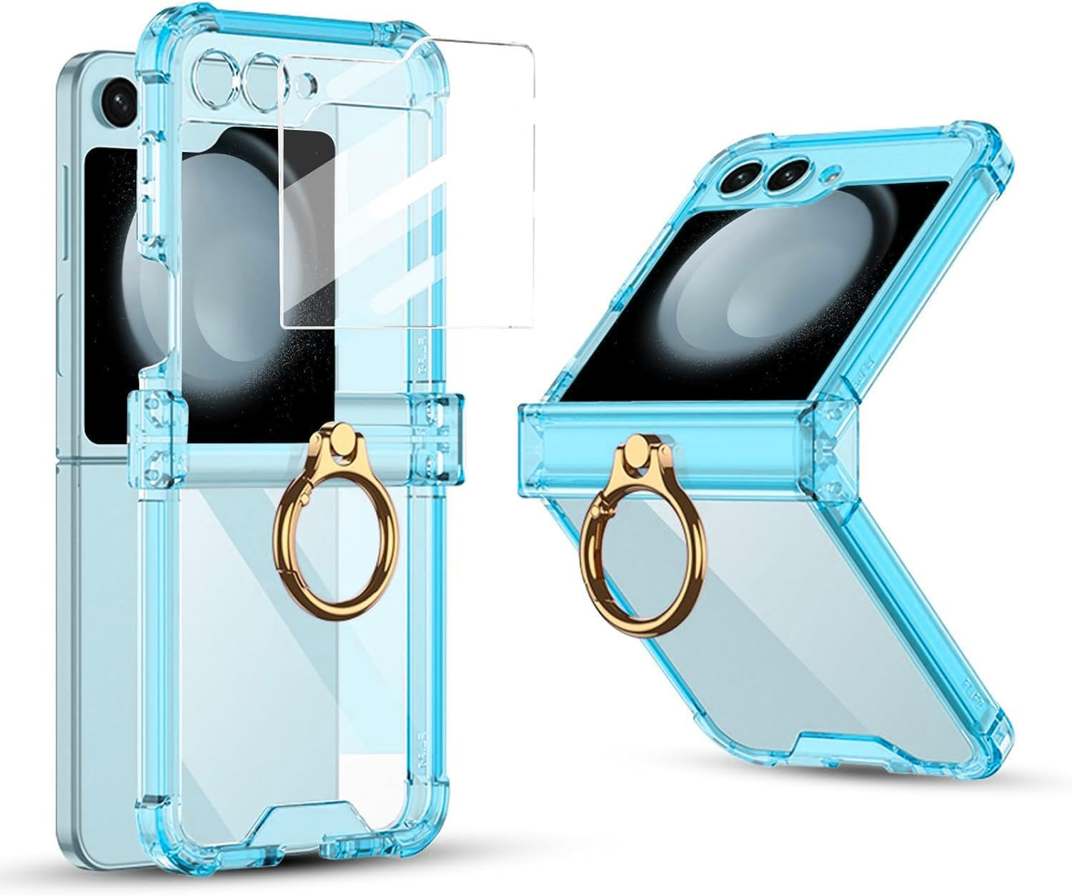 ELEPIK for Samsung Flip 5 Case with Hinge Protection, Samsung Galaxy Z Flip 5 Case with Ring Kickstand [Back Window Screen Protector] Protective Cover for Samsung Galaxy Z Flip 5 5G, Clear.