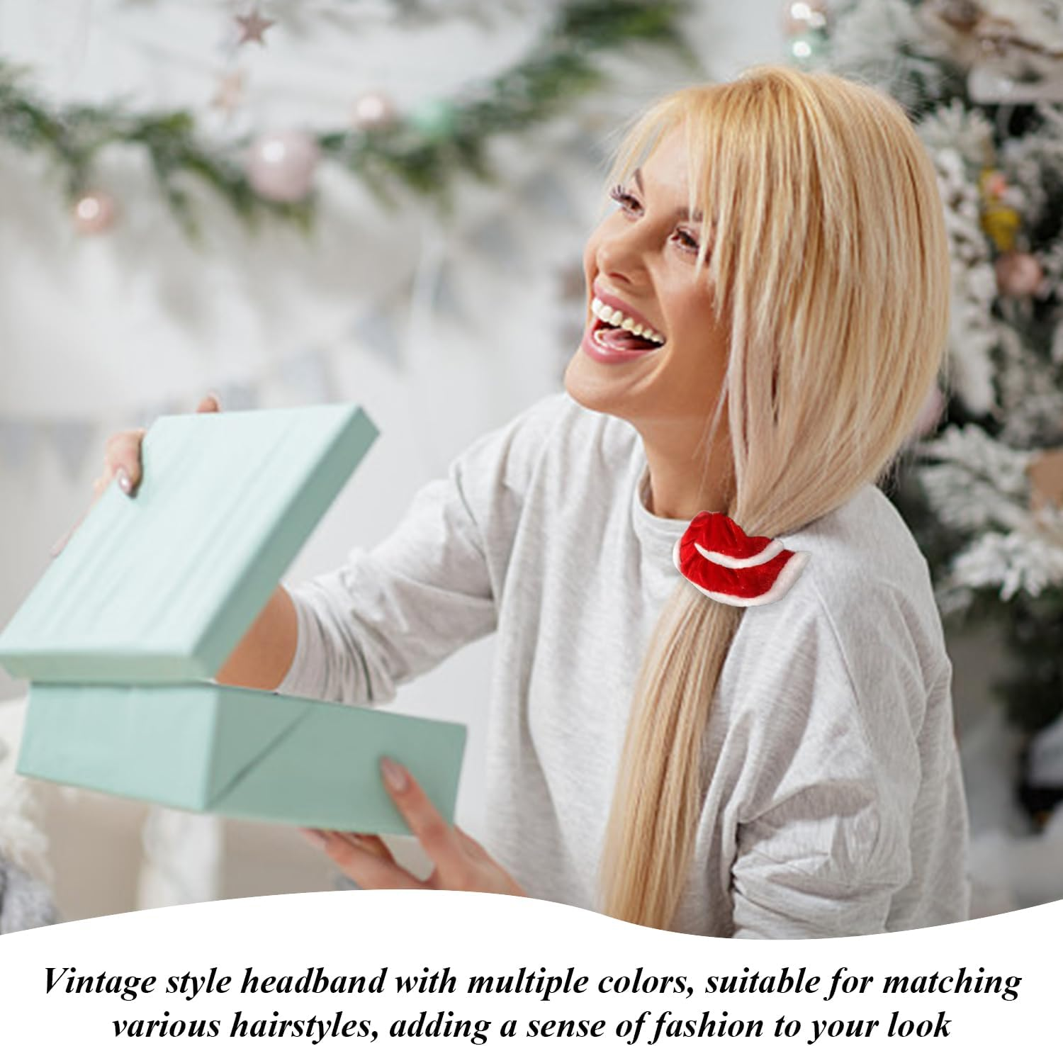 Pack of 4 Retro Hair Bobbles and 4 Pieces Black Hair Bobbles Party Hair Bobbles Cute Hair Bobbles Hair Accessories Elastic Hair Bobbles image number 4