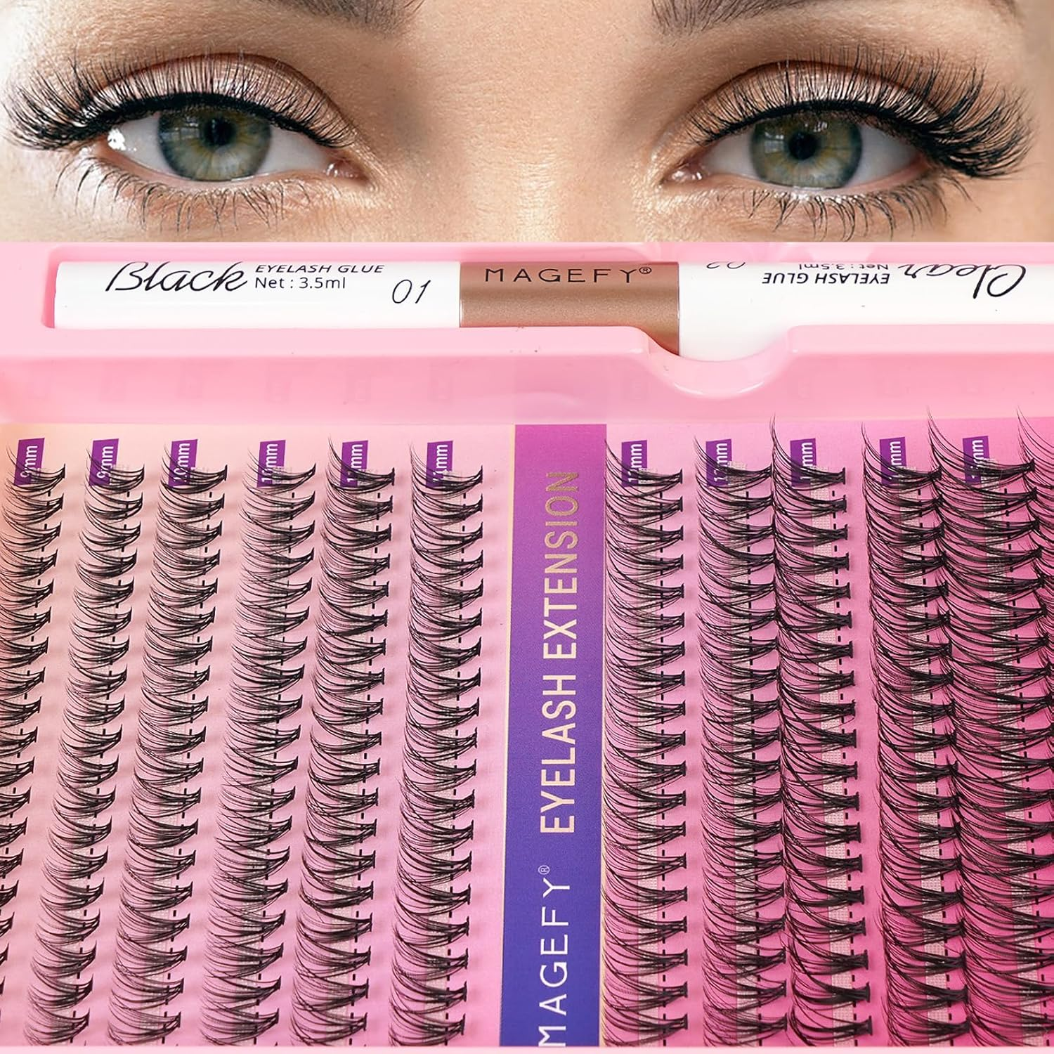 MAGEFY 240Pcs Lash Clusters Kit Eyelash Extension with Lash Bond and Seal Individual Lashes Easy to Apply at Home - 30P/9-16Mm image number 6