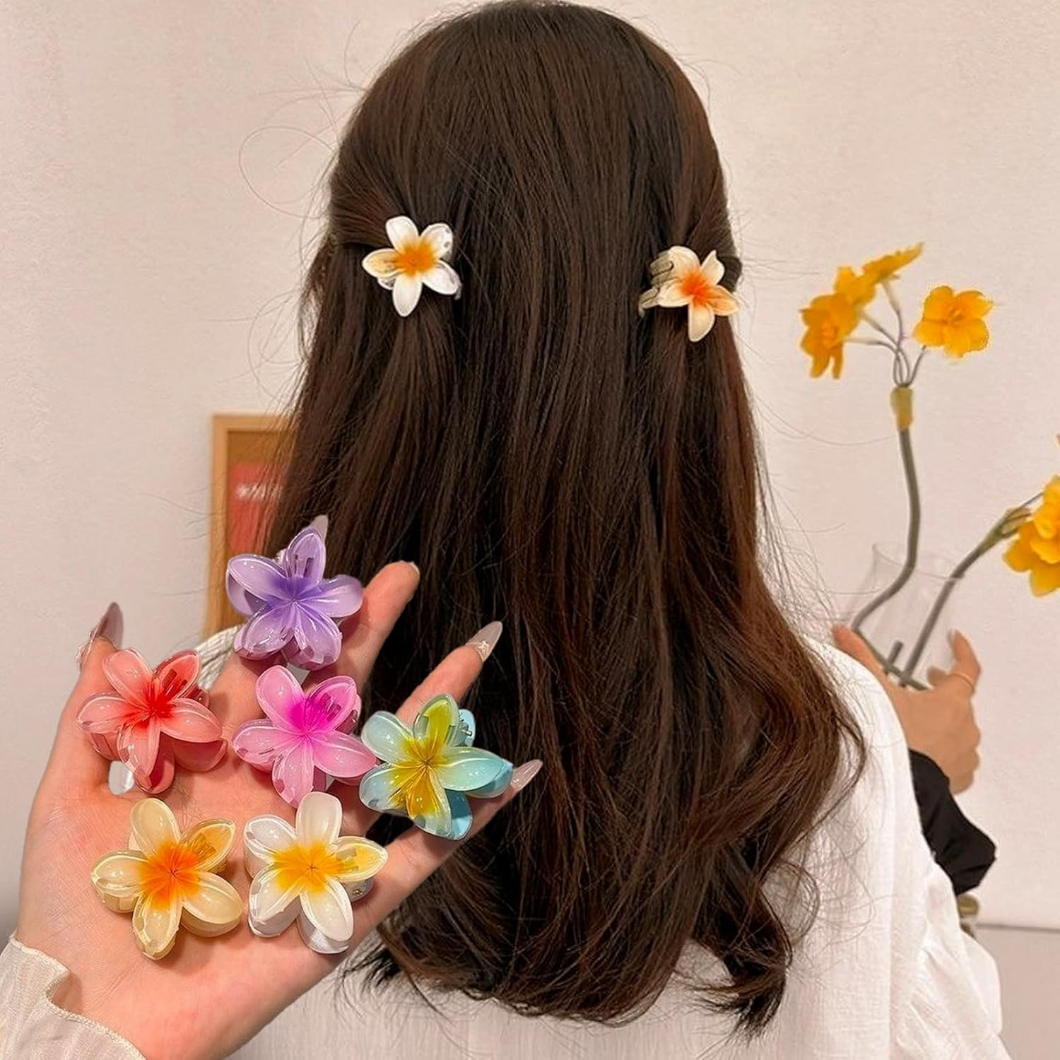 Pack of 6 Flower Hair Clips, Plastic Flower Hair Clips, Cute Hair Clip Flower, Colourful Flower Hair Clip, Flower Hair Clip, for Strong Hold, Women, Girls, Gifts image number 4