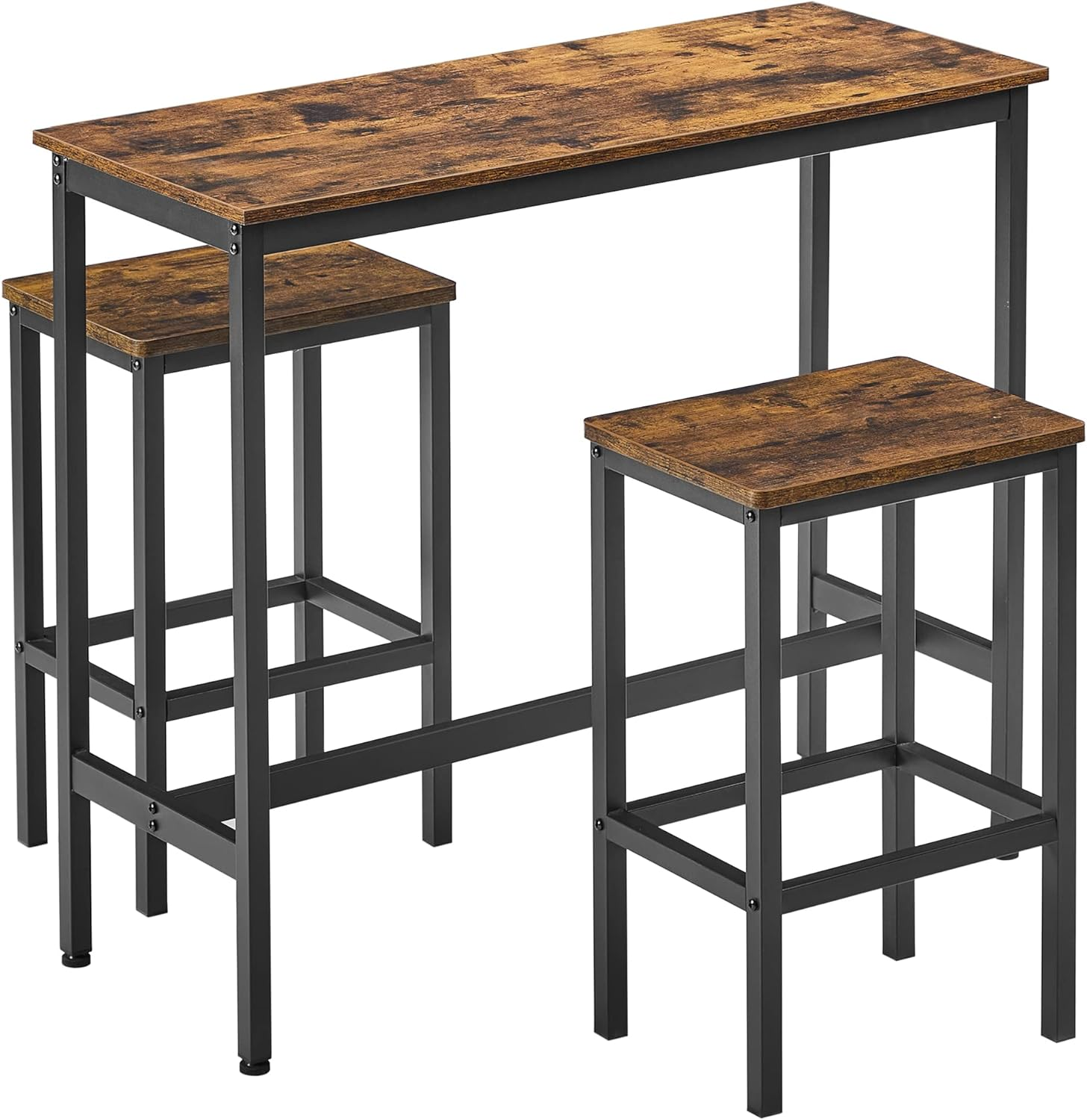 VASAGLE Dining Table Set, Bar Table and Chairs Set, Kitchen Bar Height Table with Stools Set of 2, Steel Frame, Industrial, Rustic Brown and Black ULBT218B01, 15.7 X 39.4 X 35.4 Inches image number 1