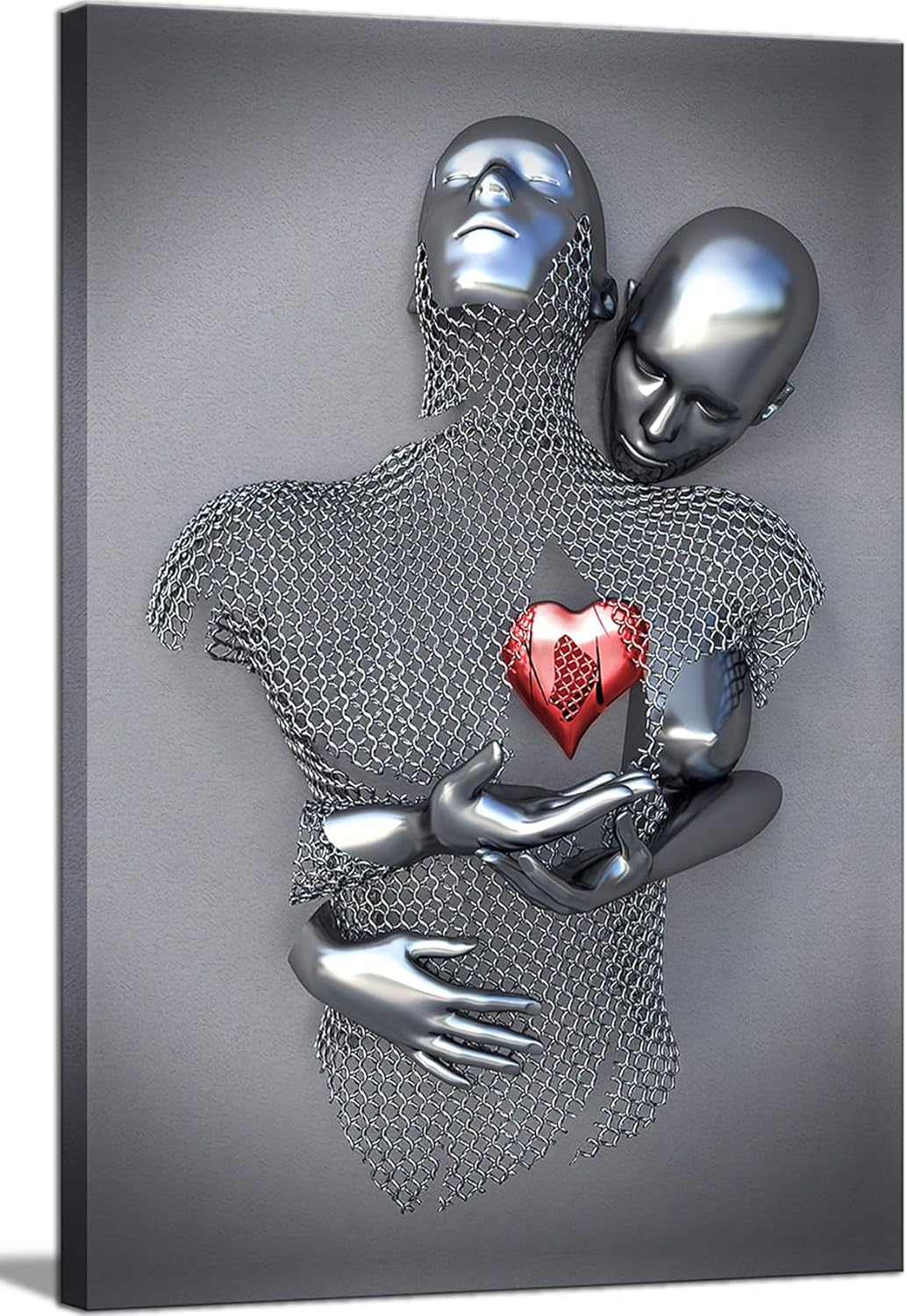 Framed Wall Art for Bedroom 3D Metal Effect Love Heart Couple Wall Art Decor for Living Room 3 Pieces Modern Abstract Grey Black and White Canvas Prints Poster Pictures Paintings for Wall Decorations