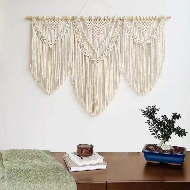 Large Handmade Boho Macrame Wall Hanging Tapestry - Chic Bohemian Woven Home Decor Art for Living Room, Bedroom, and Wedding Parties (43''X32'', Three Triangle) image number 5