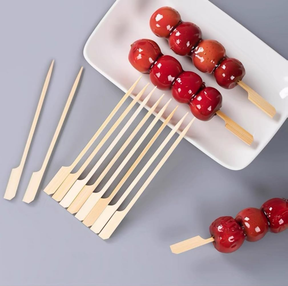 100 Pieces Bamboo Paddle Skewers 18CM, Flat Burgers Sticks Children Kids Wooden Fruits Picks Cocktail Barbecue Kebabs for Buffets Party Fountain Fondue Stick Holders (18CM) image number 2
