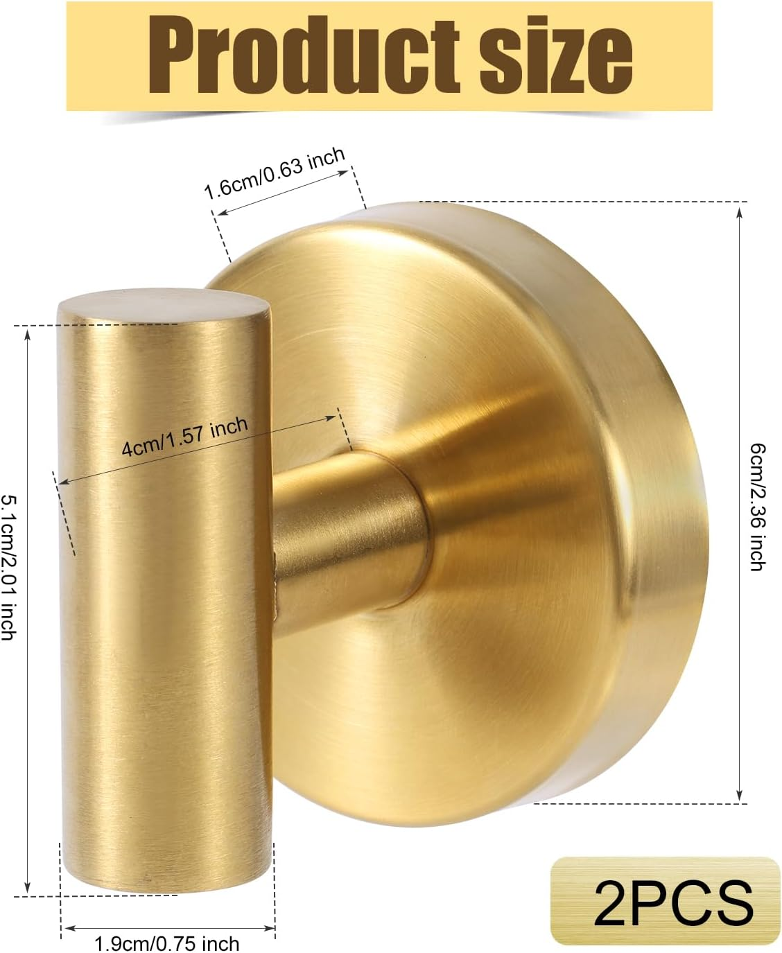 2Pcs Suction Cup Hooks for Shower, Stainless Steel Bathroom Hooks for Towels Suction Holder Kitchen Towel Hanger Bathroom Shower Hook for Glass Mirror Window Wall Robe Clothes Wreath (Gold) image number 2