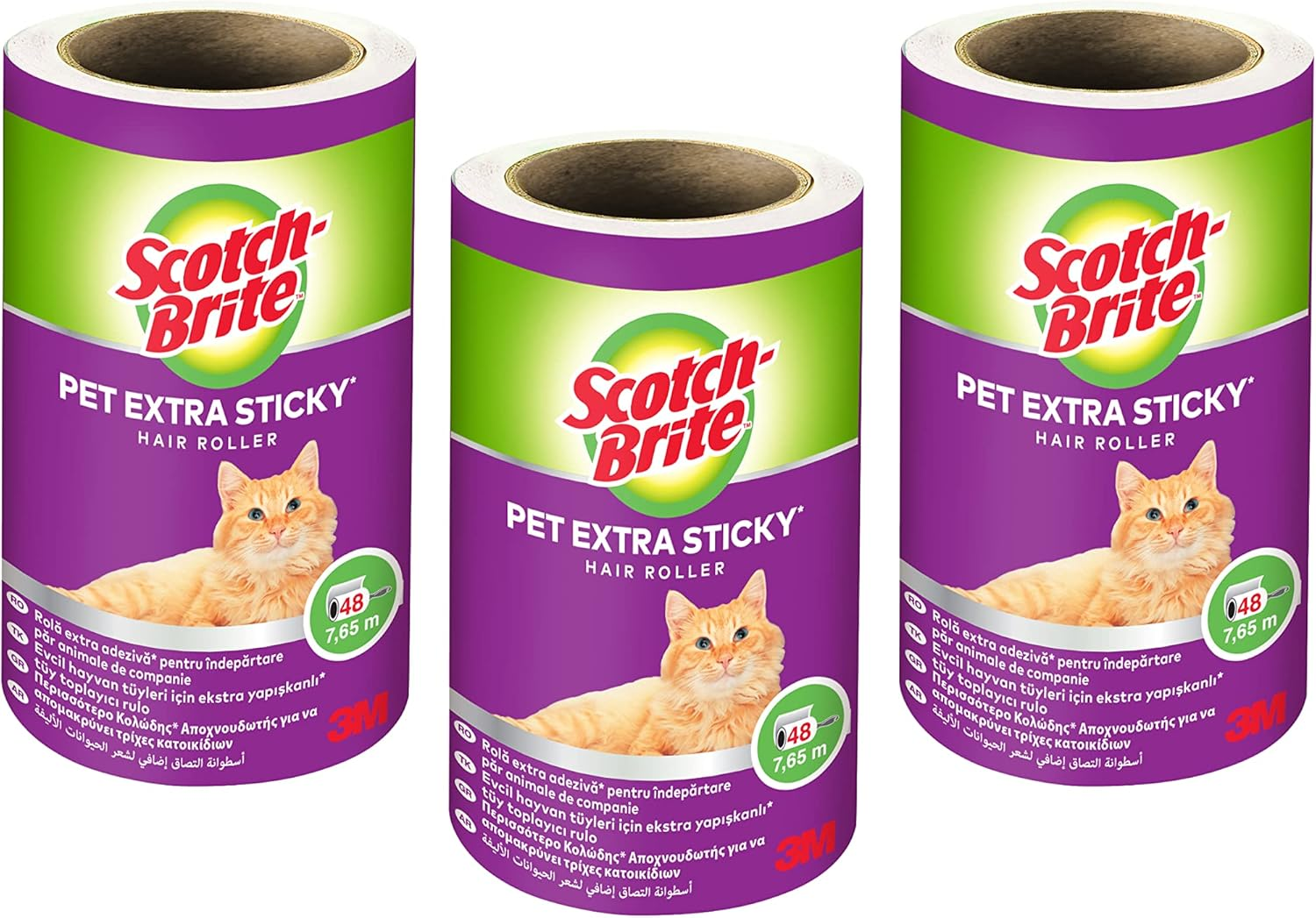 Scotch-Brite Pet Extra Sticky Hair Roller Refill, 3 Rolls, 48 Sheets - Designed for Pet Hair, Easy Tear Sheets, Safe on Fabrics, Total 144 Sheets in Pack, Wei&szlig; image number 1