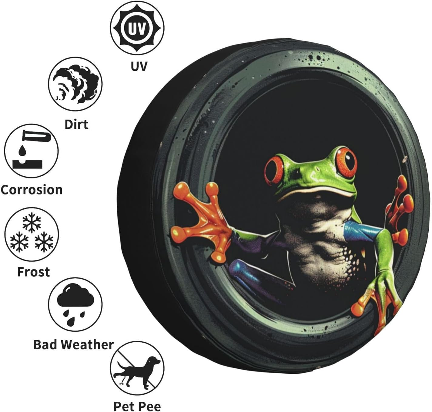 Spare Tire Cover Frog Wheel Tire Cover Waterproof Sun Protection Universal Fit for Trailers Rv SUV Truck Camper Travel Trailer 14 Inch image number 3