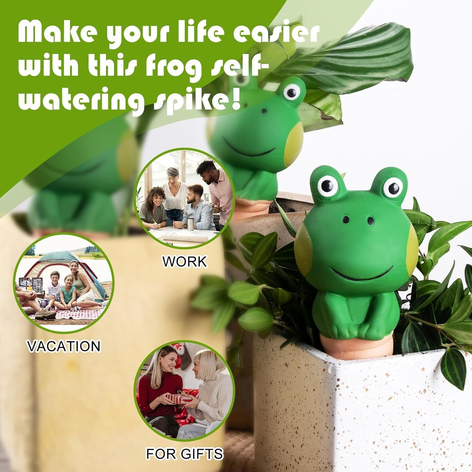 4 Pack Terracotta Self Watering Spike Frog Shape Unattended Ceramic Automatic Plant Potted Watering Stakes,Automatic Holiday Watering,Continuous Moisture,Slow Release Watering