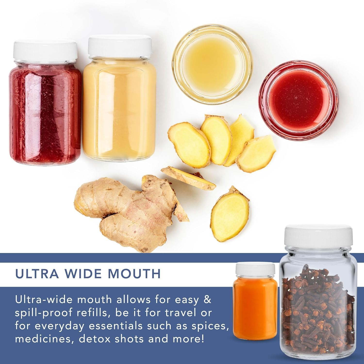 PENGQIMM 12 Pack Glass Shot Bottles with Lids,60 Ml Small Clear Glass Bottles Glasses Containers with Cleaning Brush & Labels Empty Clear, Airtight Juice Shot Bottles, Oils, Sauce, Medicine image number 1