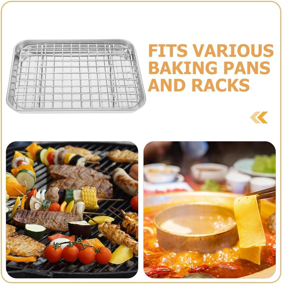JECOMPRIS Stainless Steel Baking Sheet with Wire Rack Set, Metal Toaster Oven Tray Cookie Sheet Pan Rimmed Sheet for Roasting Cooking Cooling Cookie Bacon Steak image number 4