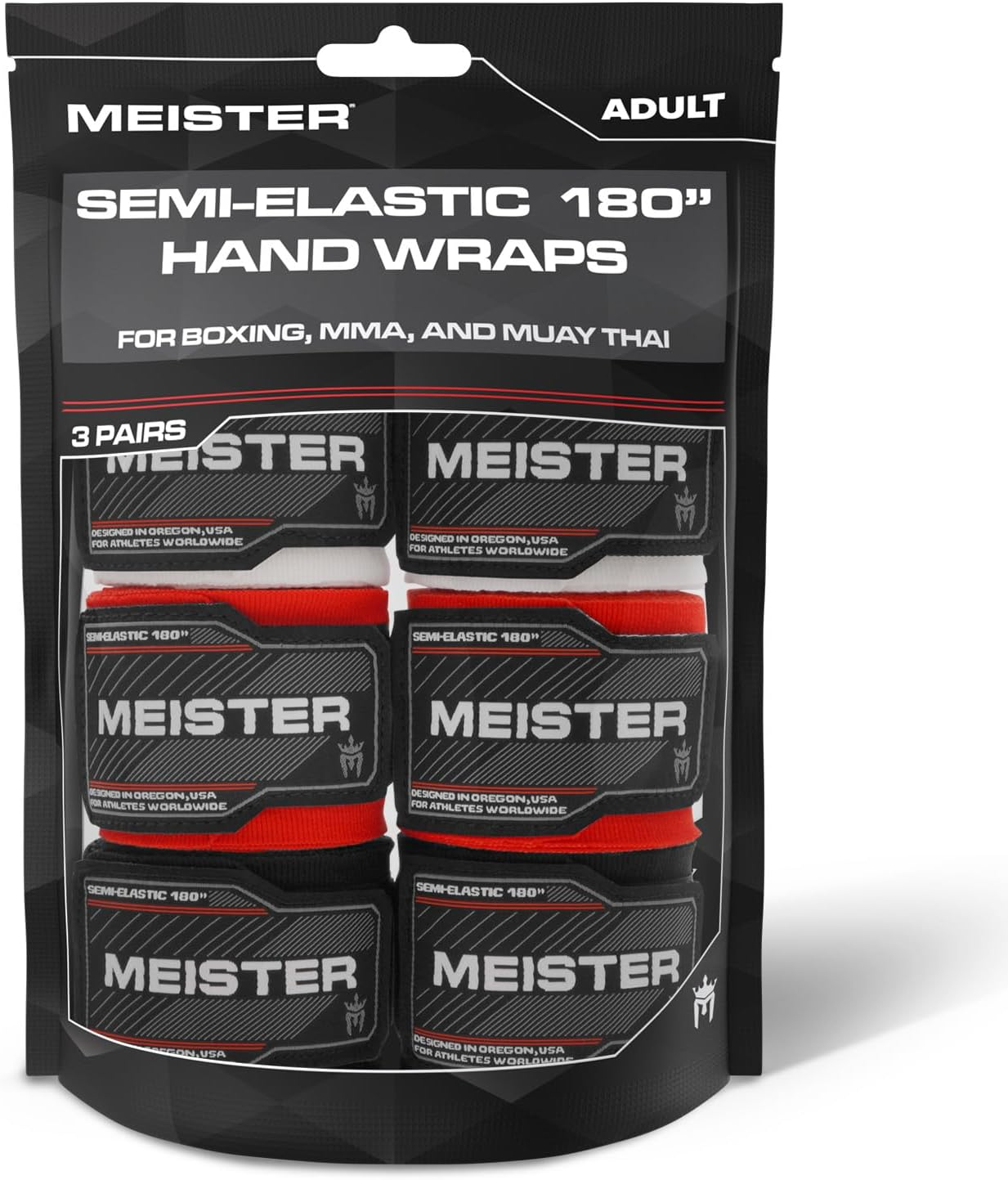 Meister Adult 180" Hand Wraps for MMA & Boxing - 3 Pairs Pack image number 1