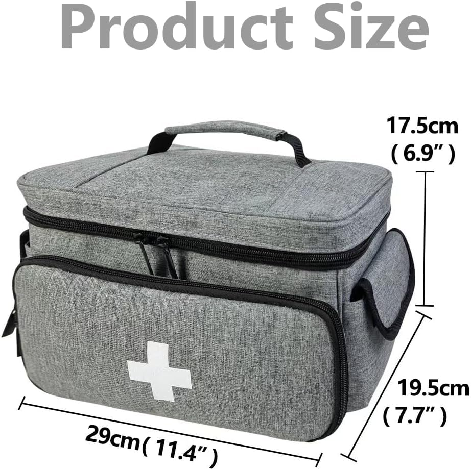 Portable Medical Storage Case, Large Capacity Medicine Supply Organizer Box, with Handle & Compartments for Home, Travel, Car Emergency Kit (Gray) image number 2