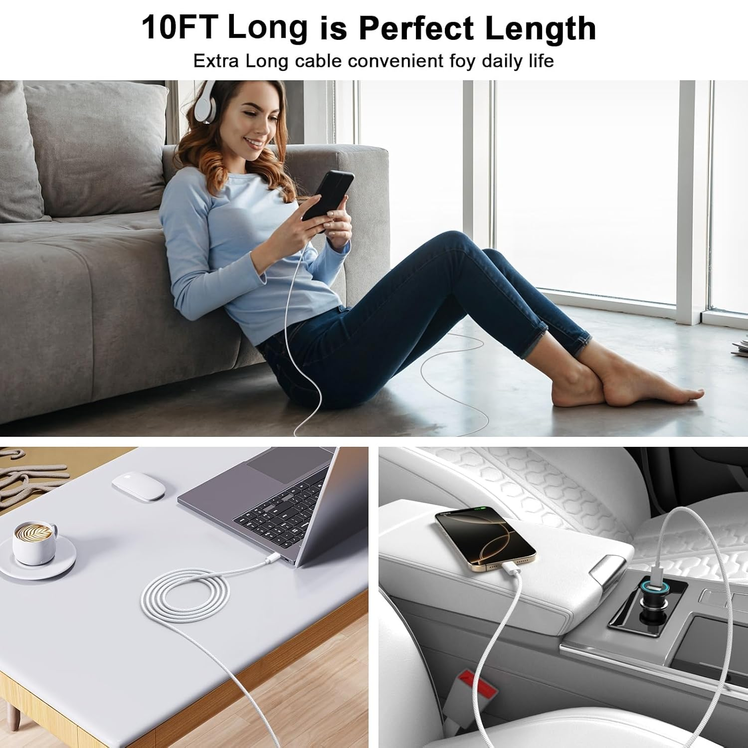 [Apple Mfi Certified] Iphone 17 16 15 Charger Cord 10FT, 2 Pack 60W USB C to USB C Charging Cable Cord Long for Iphone 17/Air/17 16 15 Pro Max/16/15, Ipad Pro/Air/Mini, Galaxy