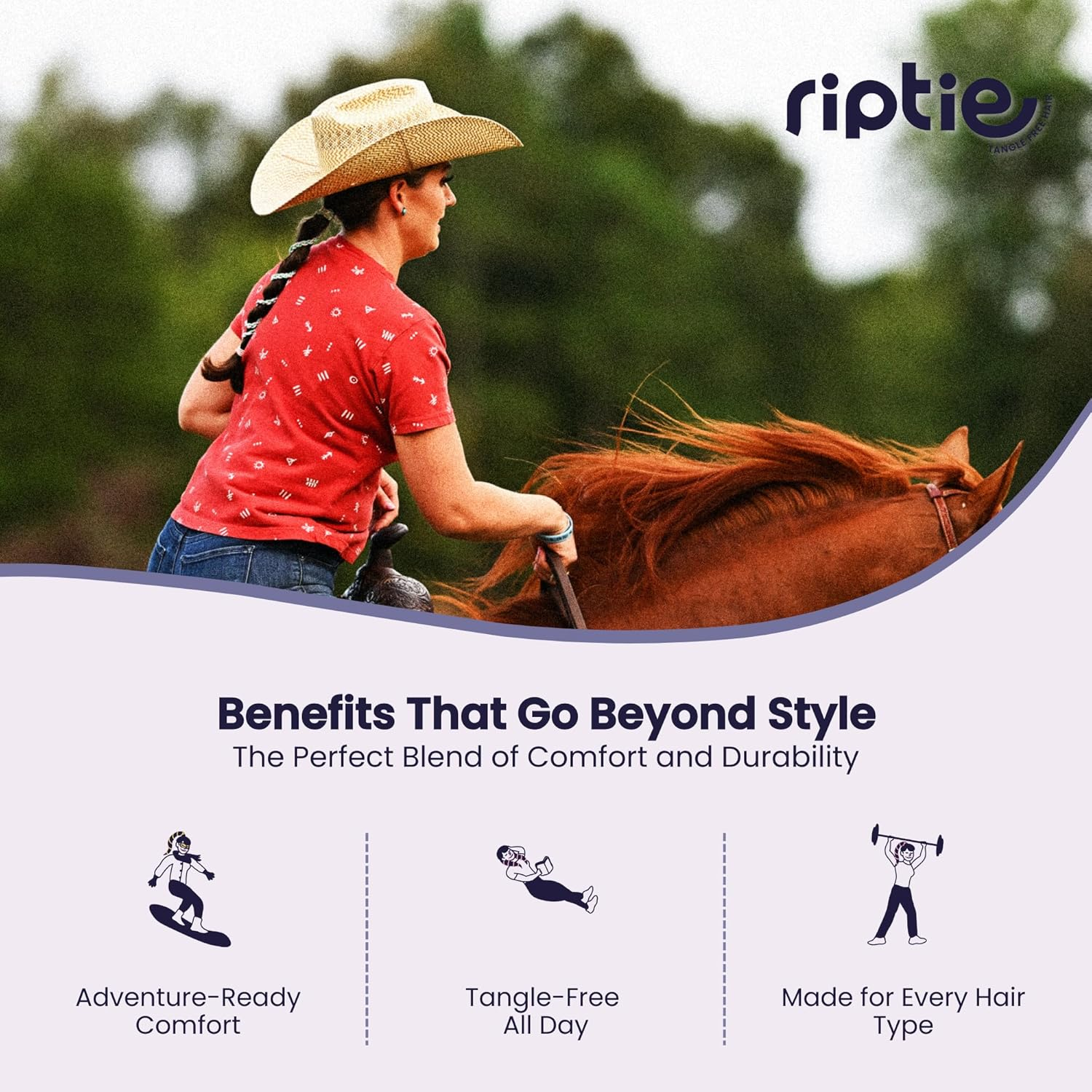 Rip Tie 24" X 2.5Mm Soft Hair Tie for Women, 3 Pack Neutrals &ndash; Tangle Free Ponytail Holders &ndash; Prevents Hair Damage &ndash; Ideal for Activities like Surfing, Exercising, Running, and More image number 7