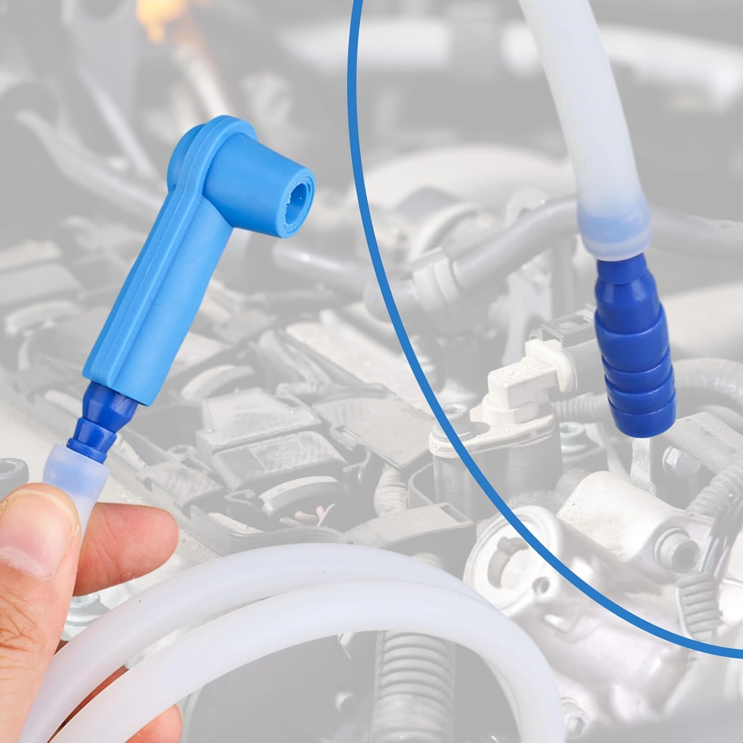 Brake Fluid Bleeder Hose, 1.2M/3.93Ft Motorcycle Brake Bleeding Hose Oil Fluid Extractor with Adapter Universal Braking System Repair Accessories for Car Motorcycle image number 3