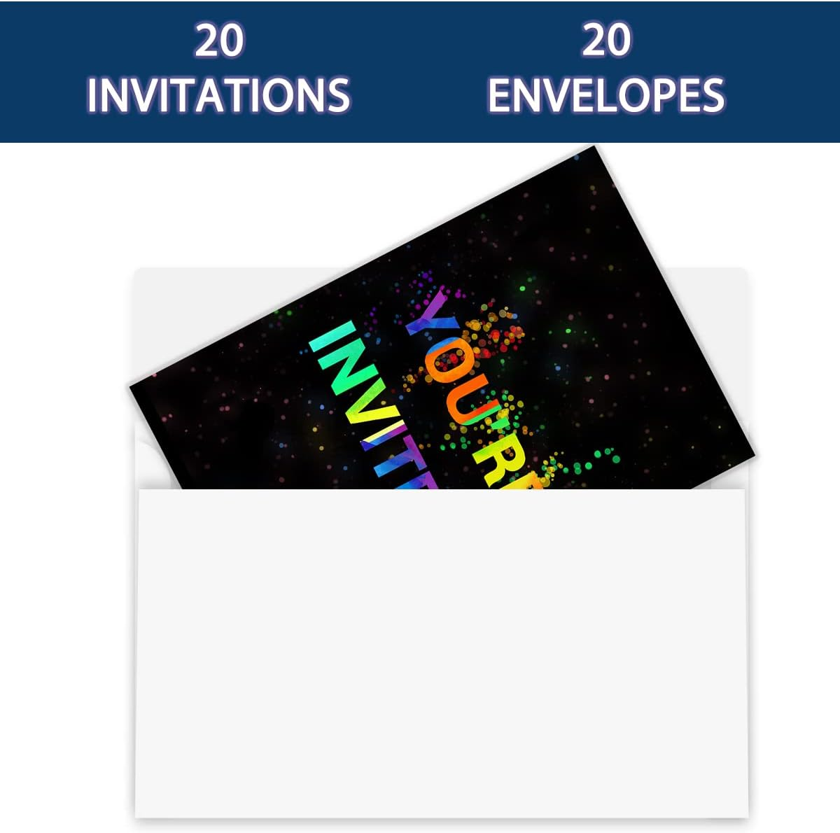 SHLINCO Glow Let'S Play Birthday Party Invitations for Boys Girls, Neon Party Invites for Kids, Double Sided Design(20 Cards + Envelopes) image number 1